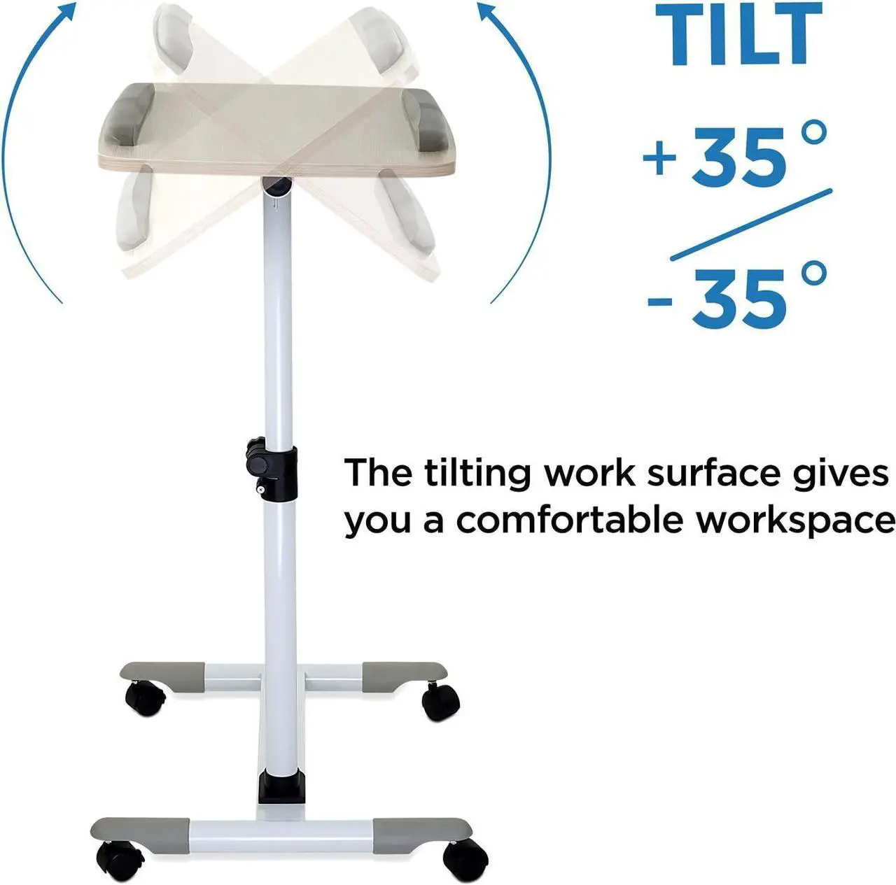 Alt view image 5 of 7 - Mount-It! Rolling Mobile Standing Desk - Small Rolling Desk for Laptop, Over Bed Hospital Medical Tray, Projector Stand, Mobile Music Stand, Height Adjustable Tilting Wood with Lockable Wheels