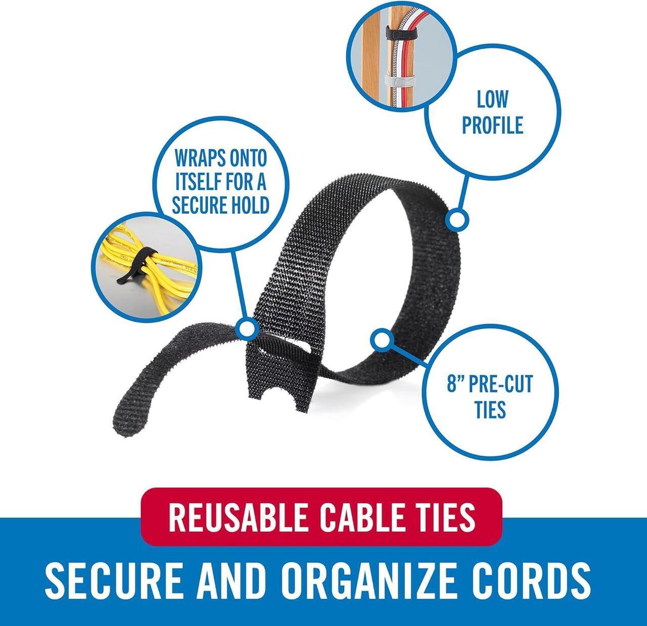 Alt view image 2 of 7 - VELCRO Brand 150pk Cable Ties Value Pack | Replace Zip Ties with Reusable Straps, Reduce Waste | For Wire Management and Cord Organizer | 8 x 1/2" Thin Pre-Cut Design, Black and Gray