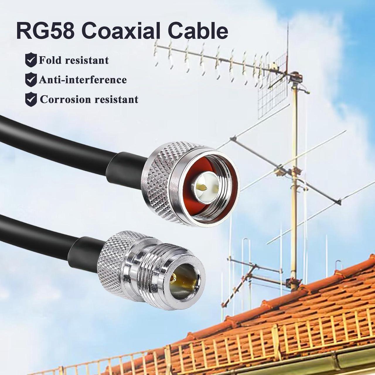 Alt view image 3 of 7 - TUOLNK N Type Cable RG58 65.6ft(20M) N Male to N Female Connector Extension Cable Low Loss N Cable Male to Female Black Jumper Cable for WiFi Router 3G 4G LTE Antenna