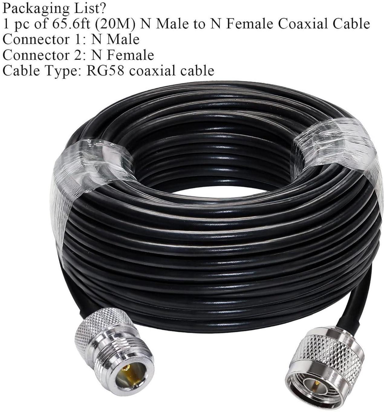 Alt view image 7 of 7 - TUOLNK N Type Cable RG58 65.6ft(20M) N Male to N Female Connector Extension Cable Low Loss N Cable Male to Female Black Jumper Cable for WiFi Router 3G 4G LTE Antenna