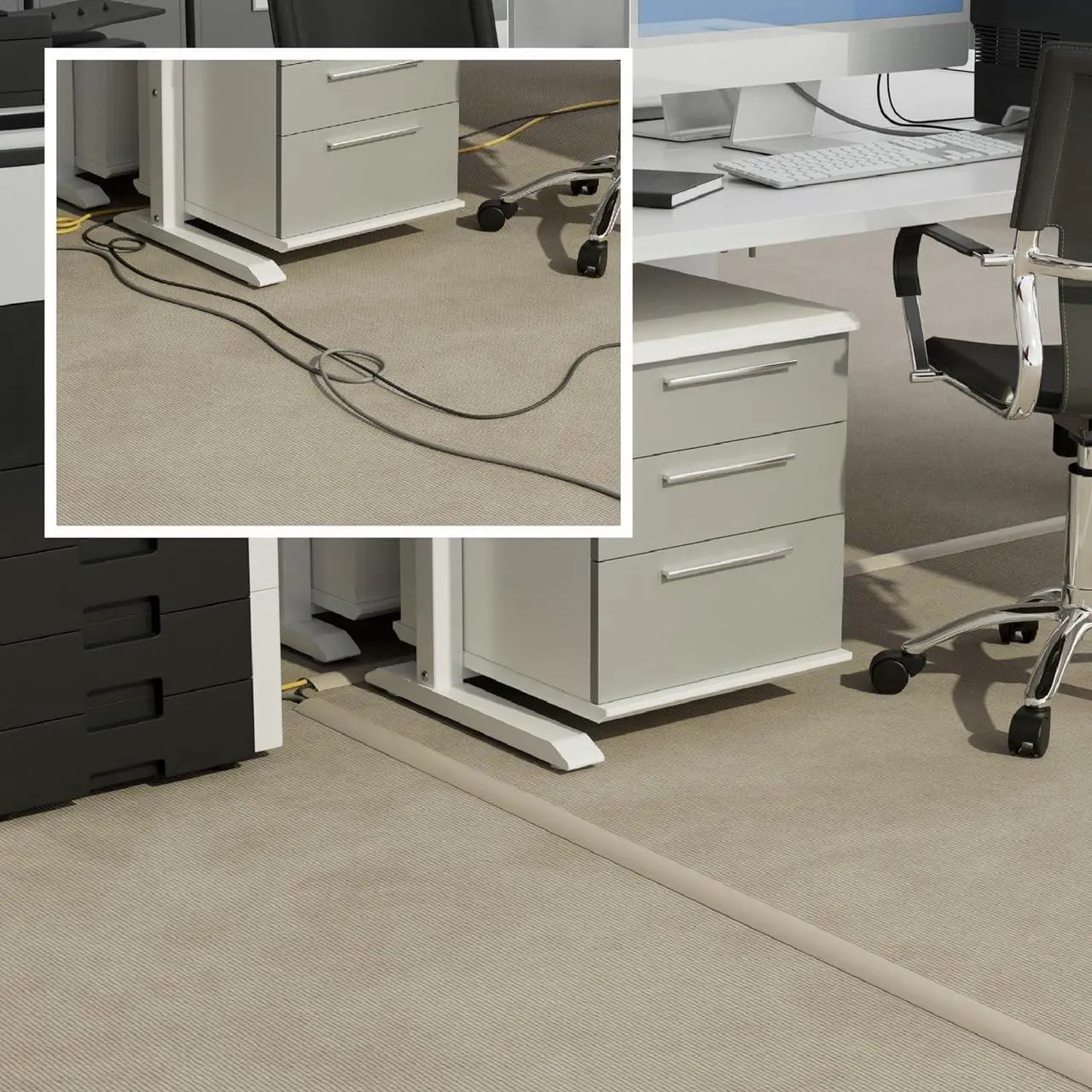 Alt view image 4 of 7 - D-Line 6ft Floor Cord Cover, Cable Protector, Hide Extension Cords, Protect Cords, Prevent Cable Trips, Heavy Duty Cord Hider - Cable Cavity = 0.63" (W) x 0.31" (H) - Beige