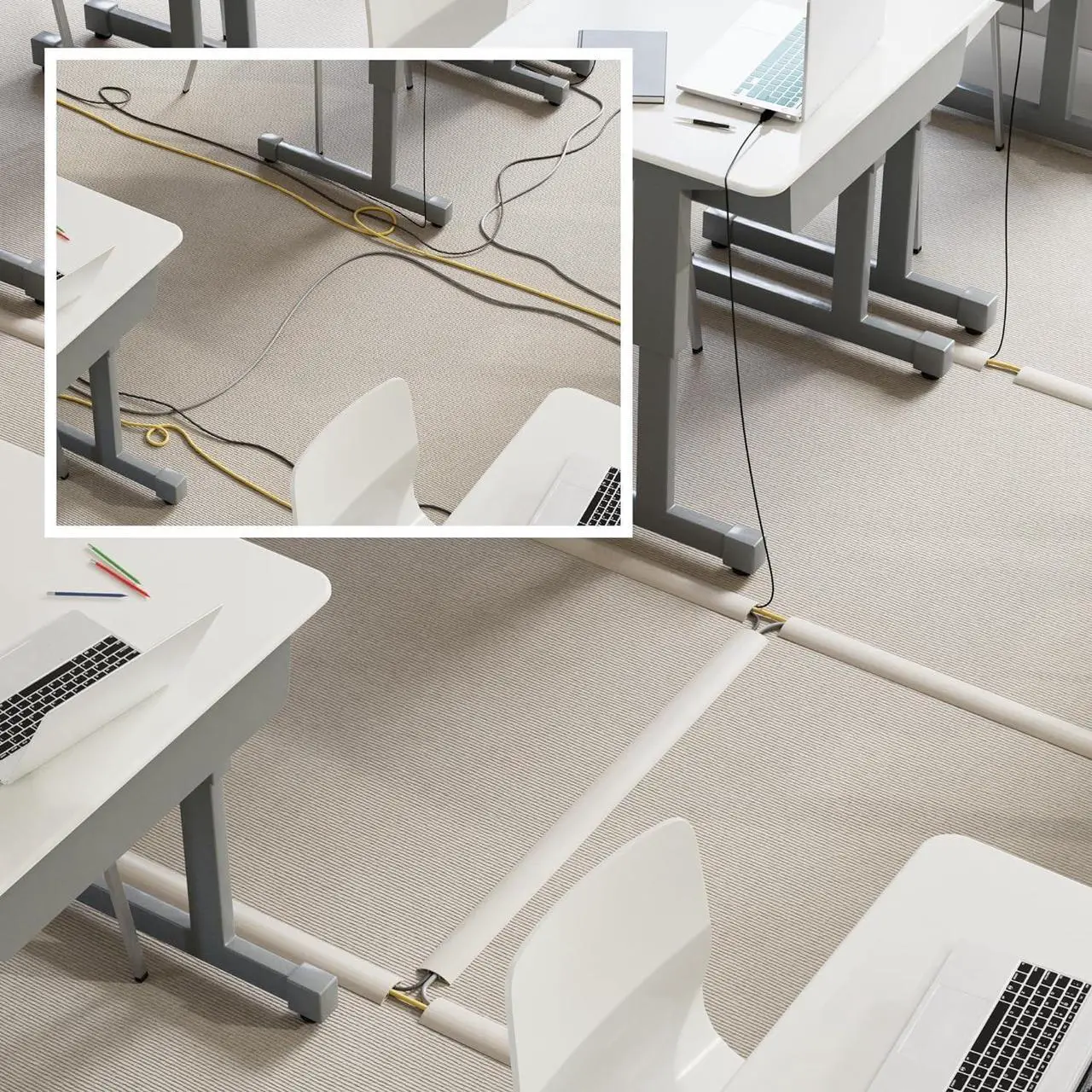 Alt view image 5 of 7 - D-Line 6ft Floor Cord Cover, Cable Protector, Hide Extension Cords, Protect Cords, Prevent Cable Trips, Heavy Duty Cord Hider - Cable Cavity = 0.63" (W) x 0.31" (H) - Beige