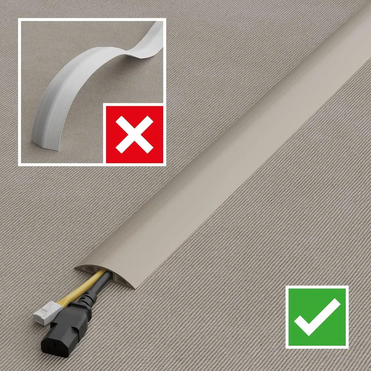 Alt view image 7 of 7 - D-Line 6ft Floor Cord Cover, Cable Protector, Hide Extension Cords, Protect Cords, Prevent Cable Trips, Heavy Duty Cord Hider - Cable Cavity = 0.63" (W) x 0.31" (H) - Beige