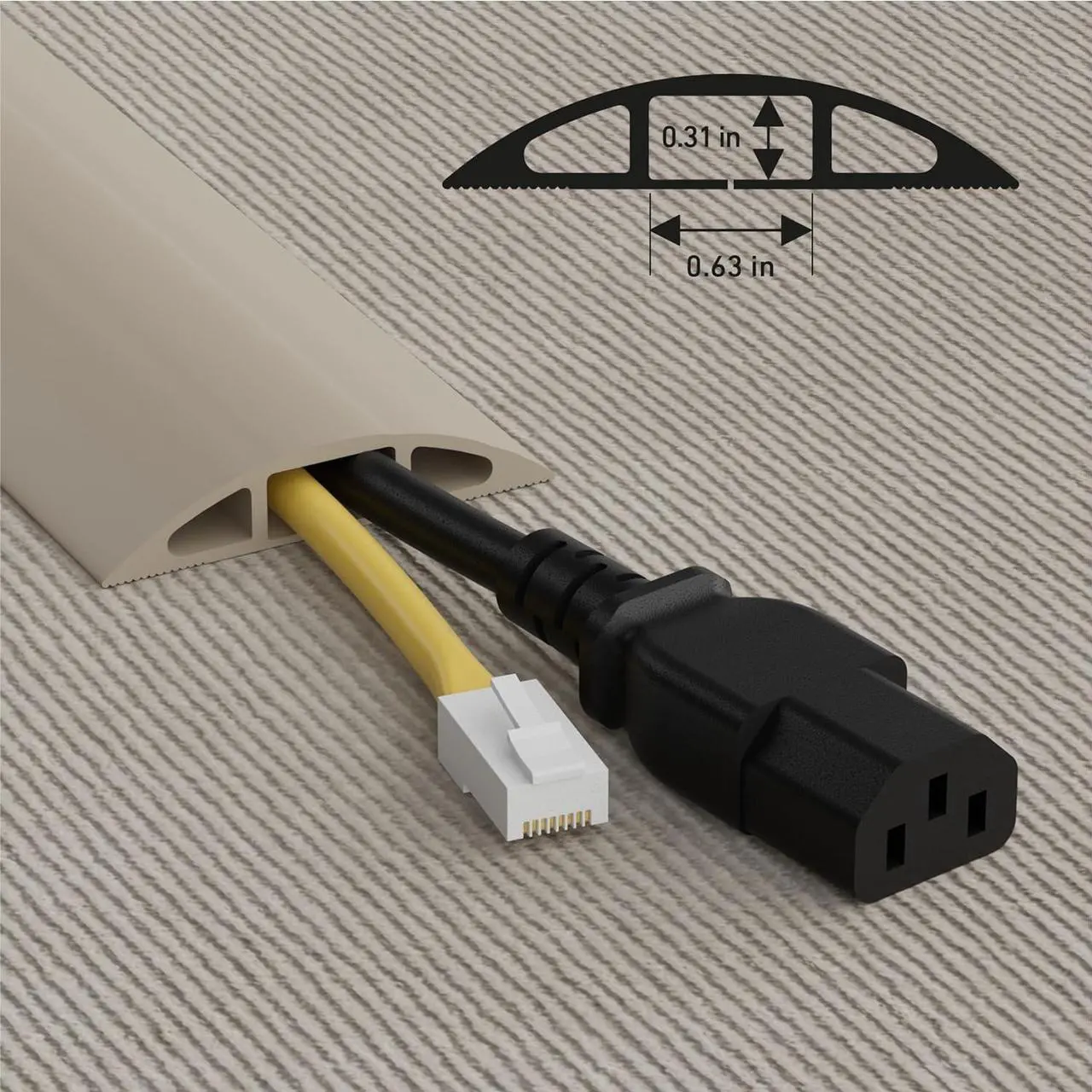 Alt view image 3 of 7 - D-Line 6ft Floor Cord Cover, Cable Protector, Hide Extension Cords, Protect Cords, Prevent Cable Trips, Heavy Duty Cord Hider - Cable Cavity = 0.63" (W) x 0.31" (H) - Beige