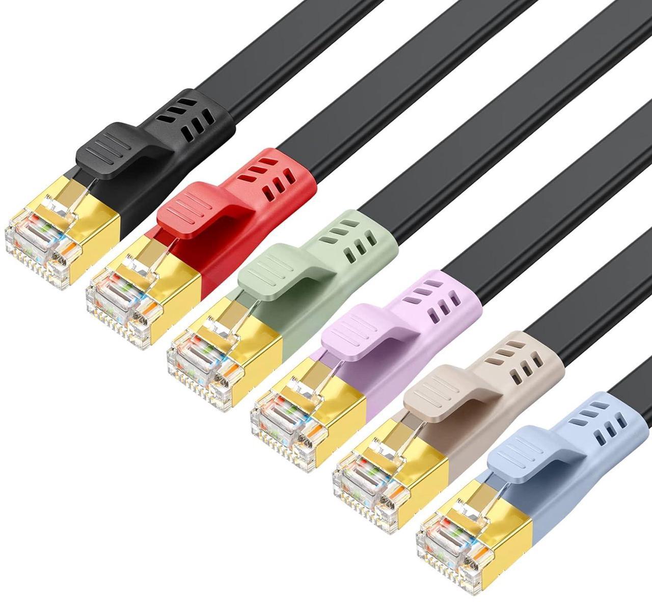 Main image of CAT 8 Ethernet Cable 5ft 6 Pack, Colorful Flat Ethernet Cable 40Gbps 2000Mhz,High Speed CAT8 Internet LAN Patch Cord Double Shielded with RJ45 for Gaming/PS5/PC/Modem/Router (5 ft 6Pack Colorful)