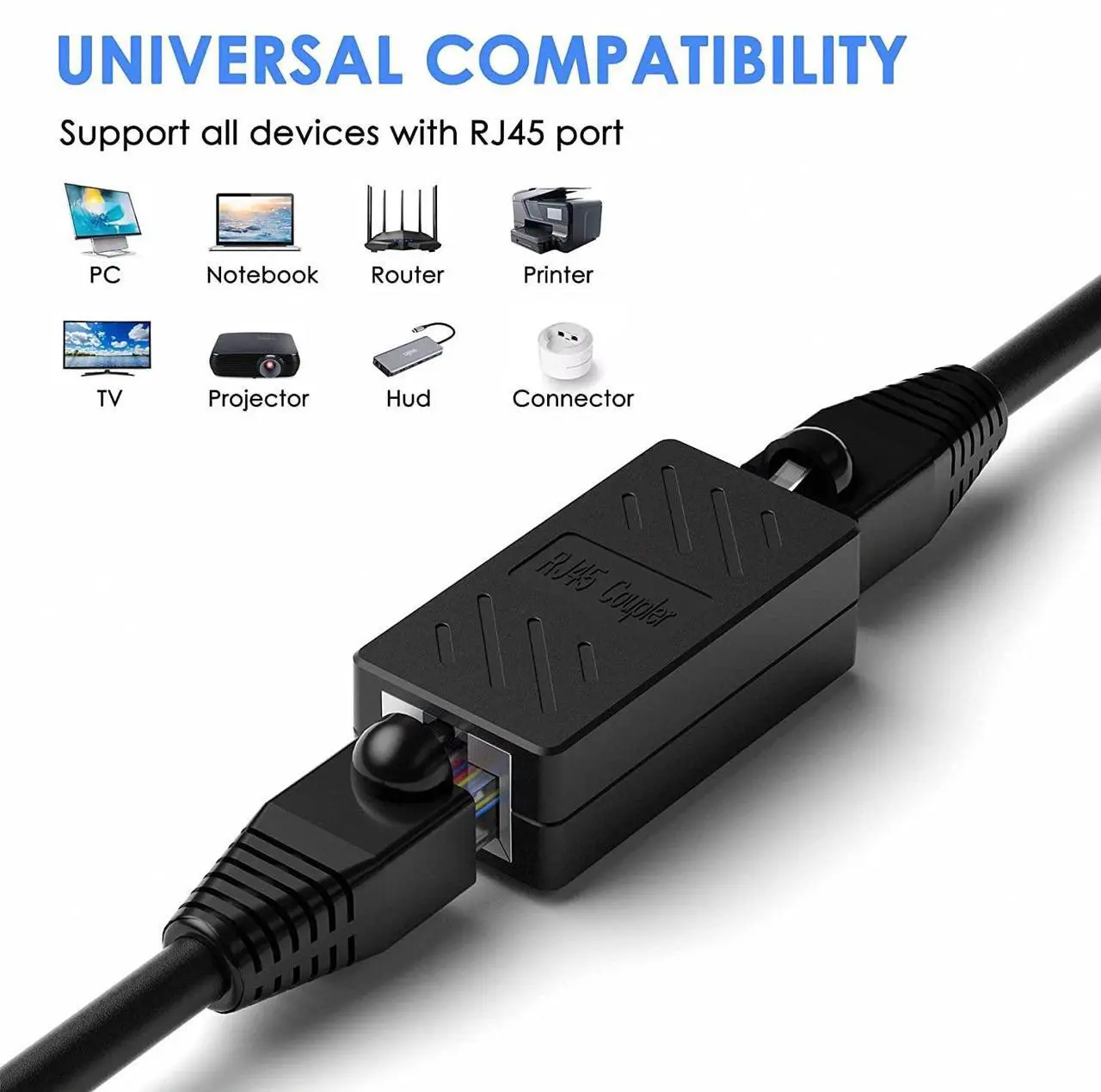 Alt view image 3 of 7 - Y.D.F RJ45 Coupler Inline Coupler Cat 8 Cat 7 Cat 6 Cat 5e Cat 5 Ethernet Coupler Ethernet Extension Cable Ethernet Cable Extender for TV/Router/PC/Network switch/Xbox/PlayStation/Switch5 Pack
