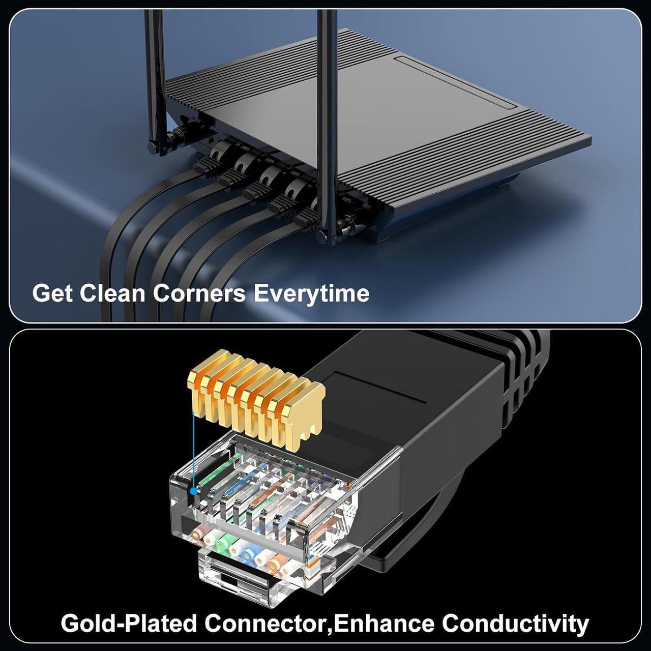 Alt view image 5 of 7 - Cat 6 Ethernet Cable 100 ft, Indoor&Outdoor, High Speed 10Gbps Flat Internet Network Cable, Cat6 Ethernet Patch Cable Long, Computer LAN Cable with Free Clips & Straps for Router, Modem, PS4/5, Black