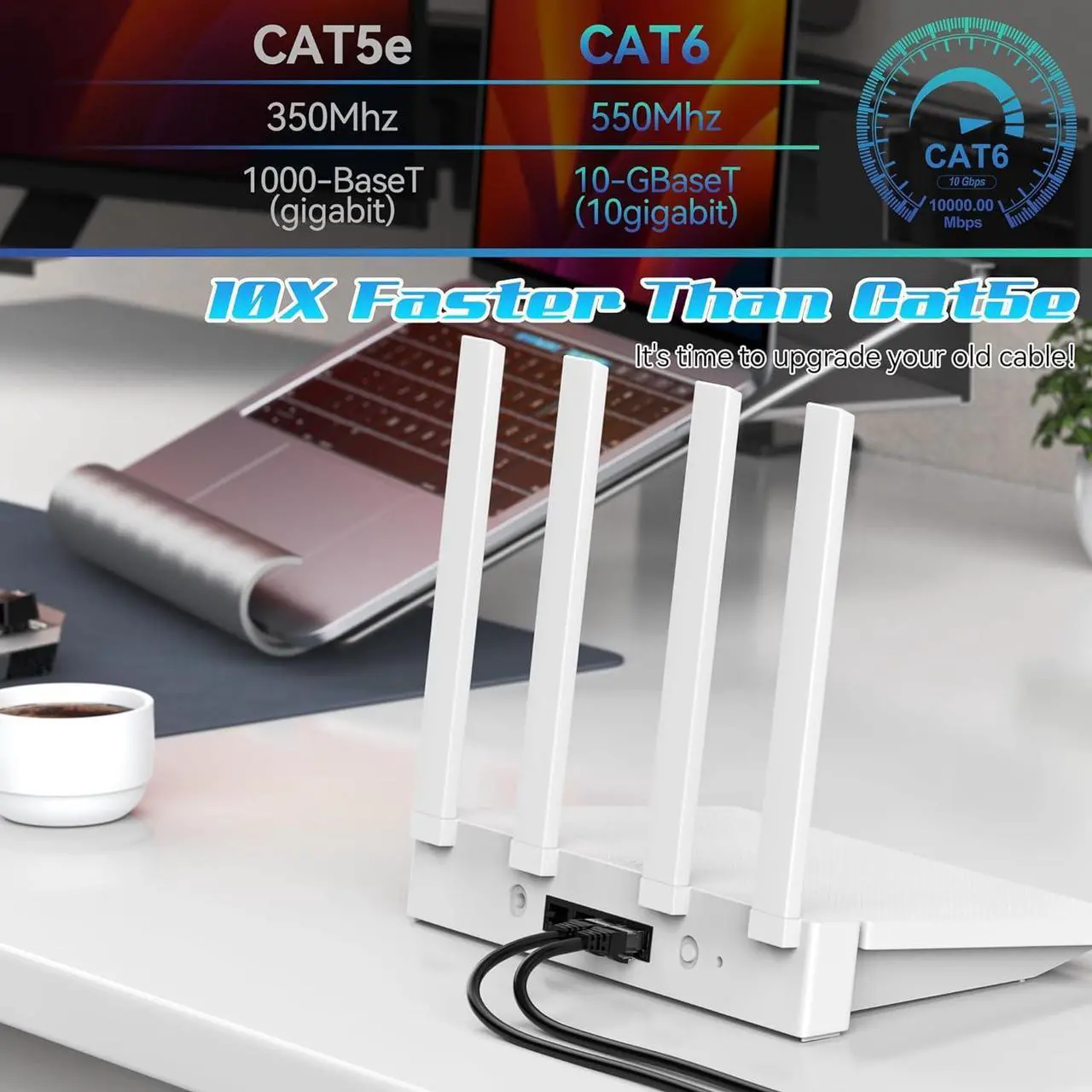 Alt view image 5 of 6 - 100FT Cat6 Ethernet Cable, Cat 6 Patch Cable, Cat6 Internet Cable, UTP Network Cable, Indoor and Outdoor, PoE, 24AWG CCA, Compatible for PC, Laptop, Router, Switch, Server, with 25 Cable Ties - Black