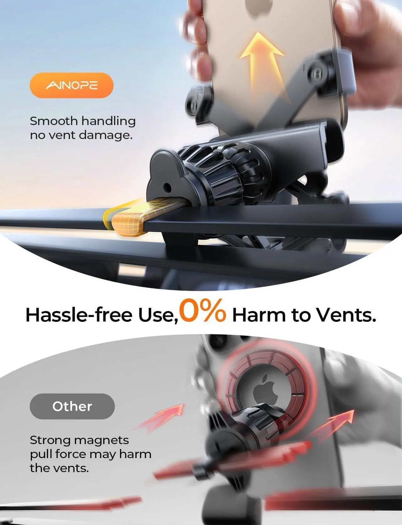 Alt view image 6 of 7 - AINOPE Car Phone Holders for Your Car [Ultra Convenient] Air Vent Phone Mount [Thick Cases Friendly] Cell Phone Holder Car Accessories for Women Men for iPhone 16 Pro Max 15 Samsung S25 Ultra Black