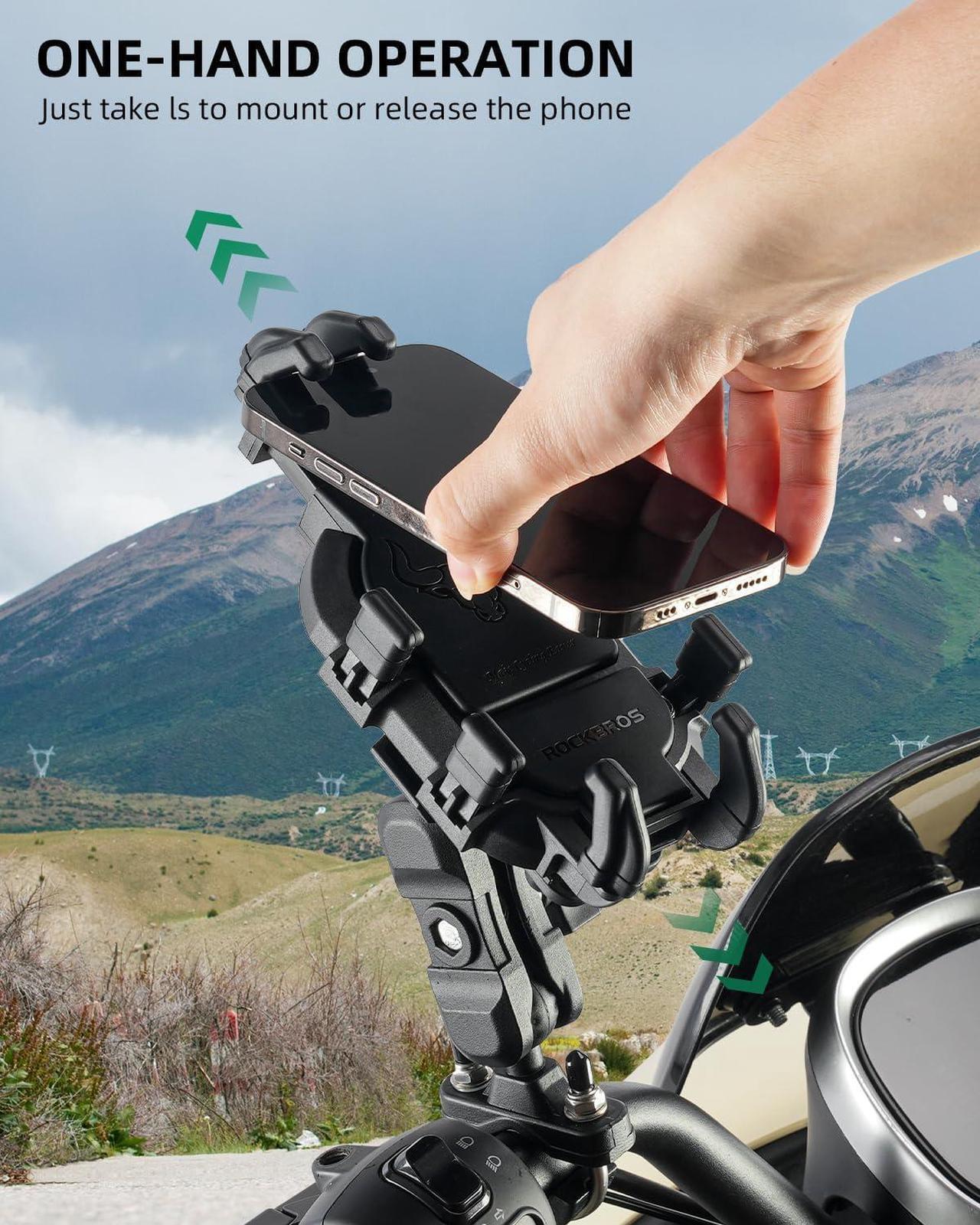 Alt view image 4 of 6 - ROCKBROS Motorcycle Phone Mount Anti Vibration, Universal Motorcycle Phone Holder Handlebar for Bike Bicycle Scooter ATV 4.7''-7.1'' Phones(Handlebar Mount)