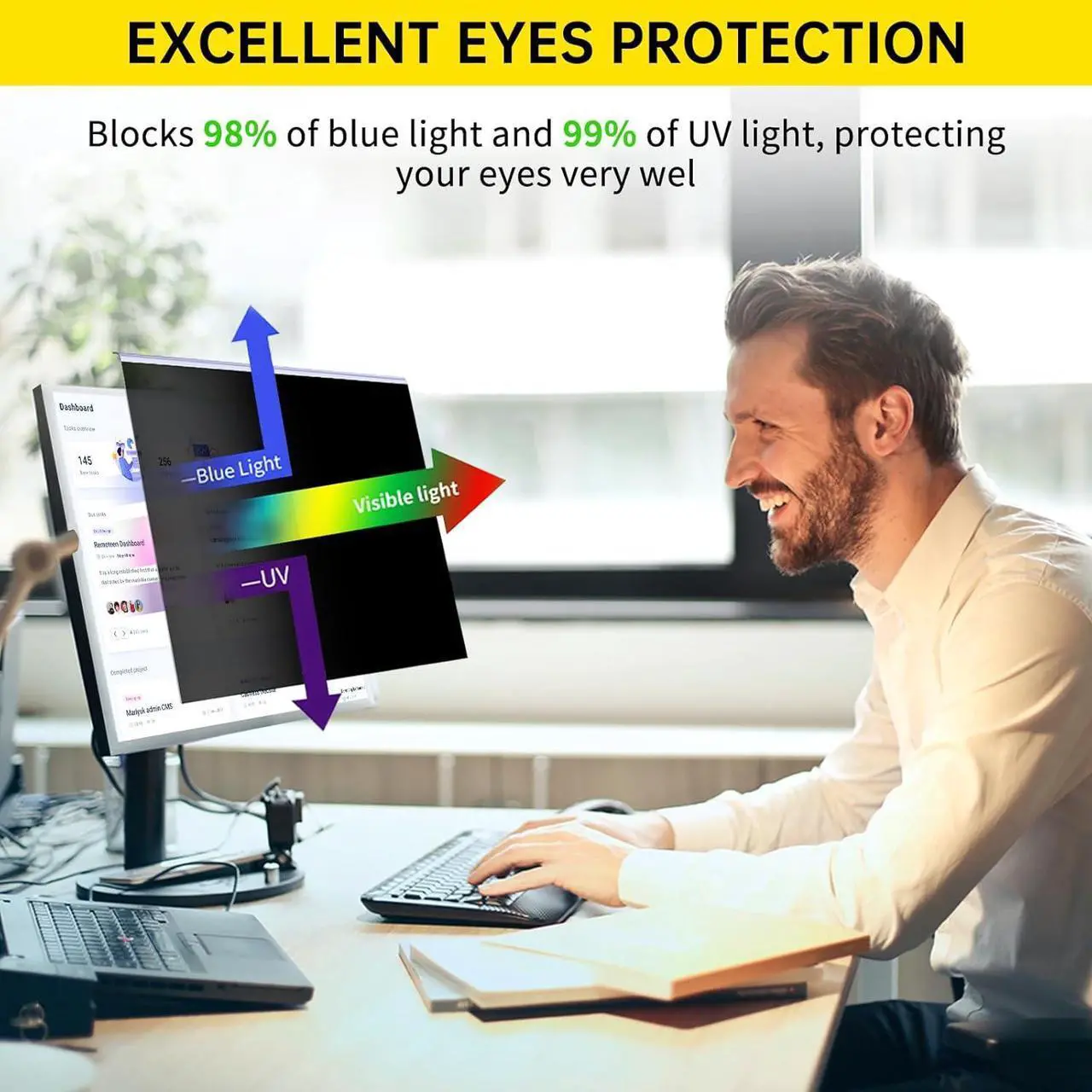 Alt view image 4 of 7 - 27 Inch Computer Privacy Screen for 16:9 Computer Monitor, Anti-Blue Light Monitor Privacy Screen Filter, Anti-UV Computer Screen Privacy Shield, Hanging Type