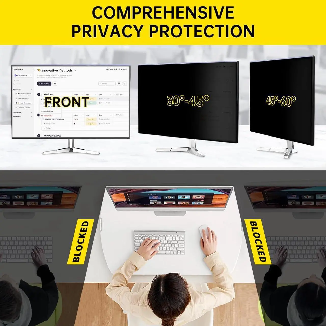 Alt view image 5 of 7 - 27 Inch Computer Privacy Screen for 16:9 Computer Monitor, Anti-Blue Light Monitor Privacy Screen Filter, Anti-UV Computer Screen Privacy Shield, Hanging Type
