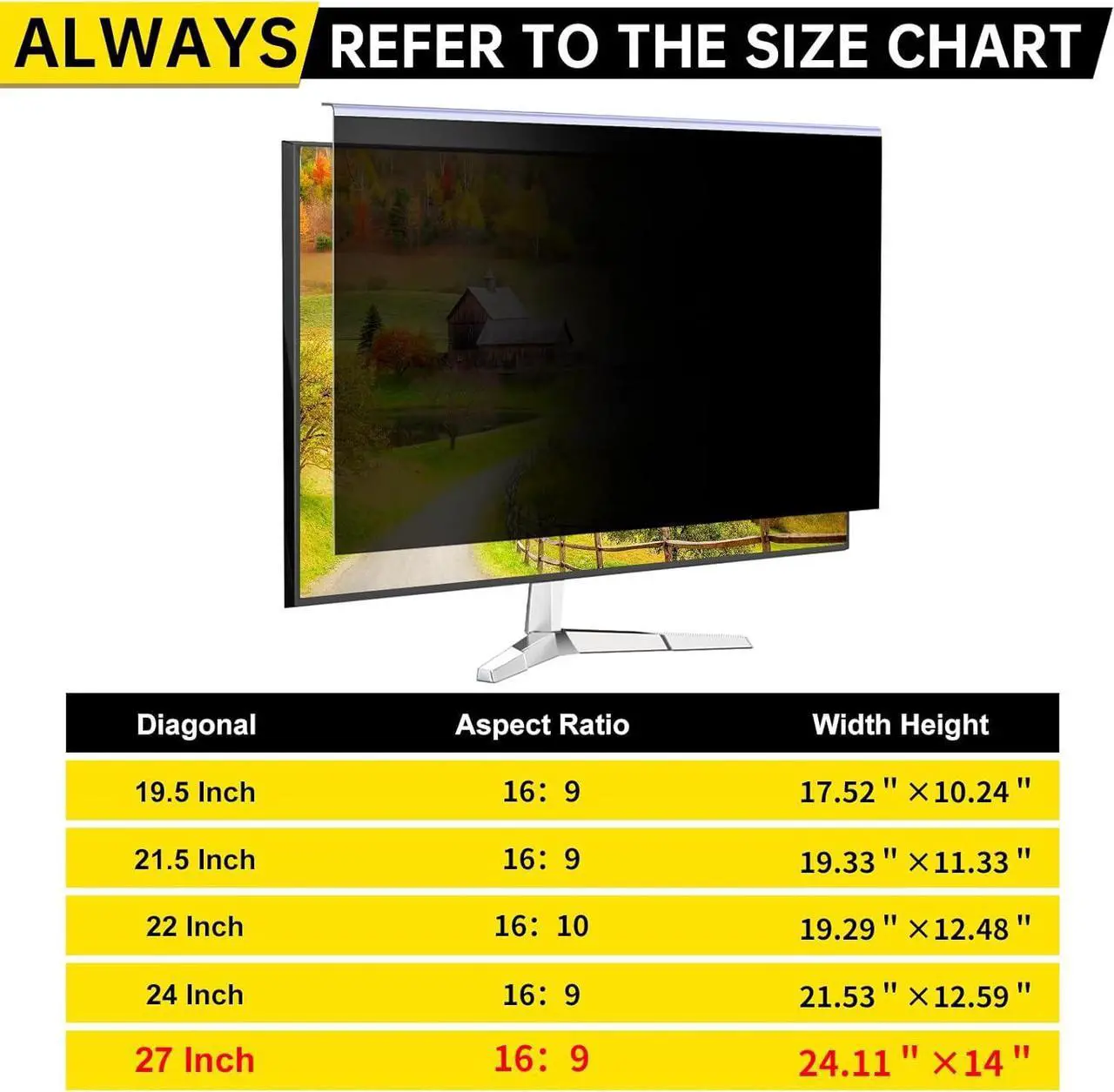 Alt view image 7 of 7 - 27 Inch Computer Privacy Screen for 16:9 Computer Monitor, Anti-Blue Light Monitor Privacy Screen Filter, Anti-UV Computer Screen Privacy Shield, Hanging Type