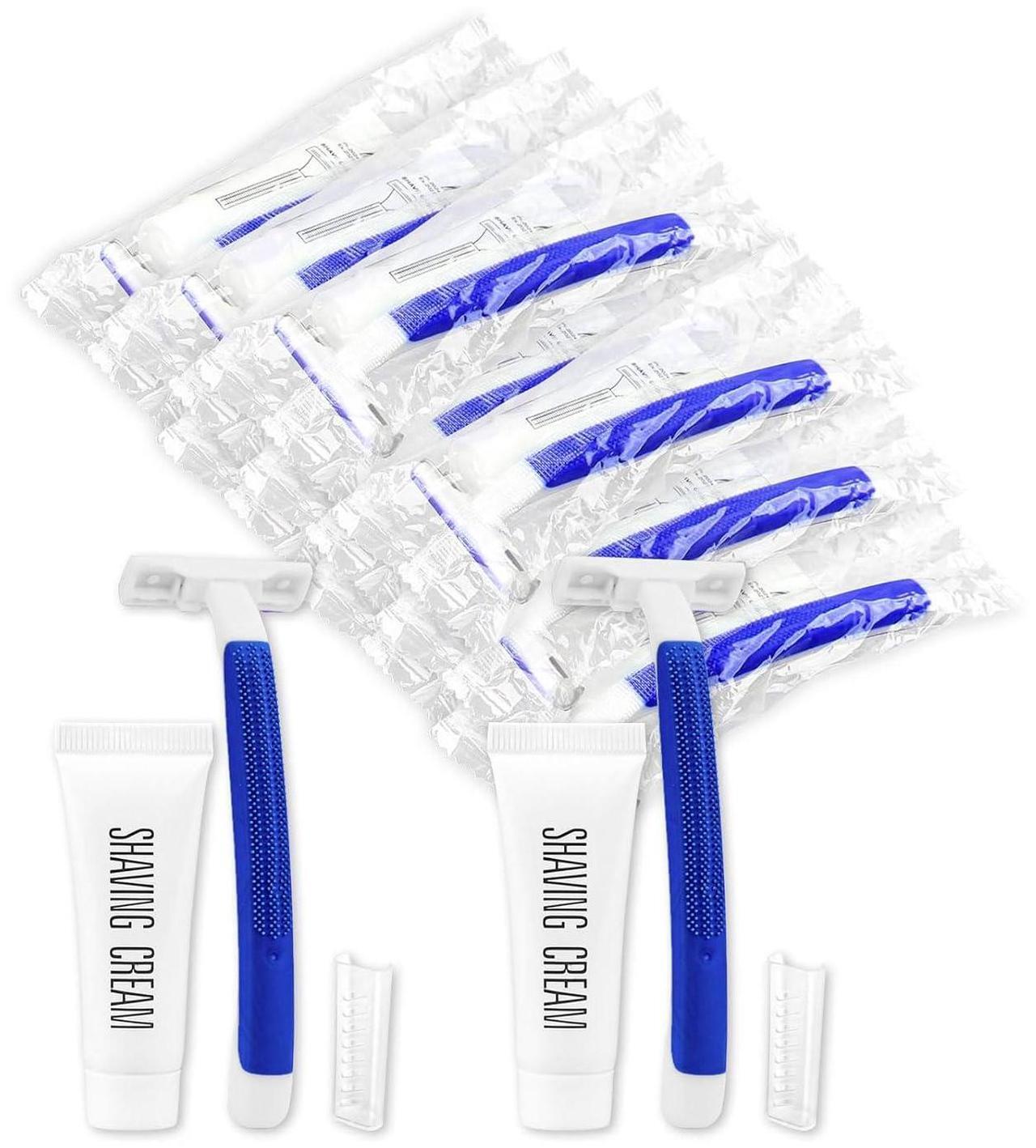 Main image of Disposable Razors in Bulk,razors individually wrapped bulk,Twin Blade Razors with Clear Safety Cap and Shaving Cream, Razors For Homeless, Hotel,Air Bnb,Shelter/Homeless/Travel (100PCS)
