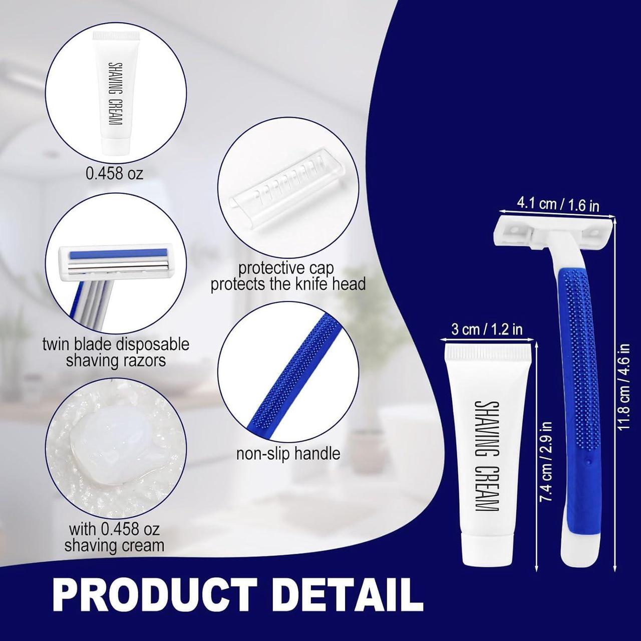 Alt view image 2 of 7 - Disposable Razors in Bulk,razors individually wrapped bulk,Twin Blade Razors with Clear Safety Cap and Shaving Cream, Razors For Homeless, Hotel,Air Bnb,Shelter/Homeless/Travel (100PCS)