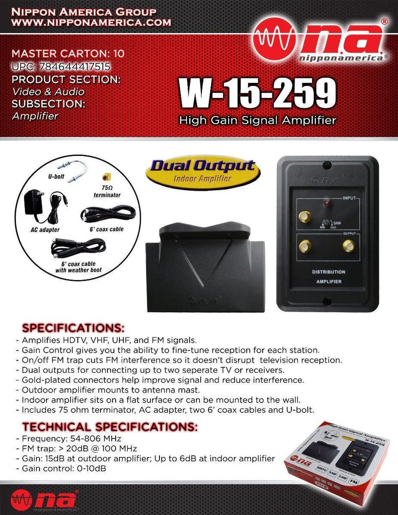 Alt view image 2 of 7 - Indoor Outdoor High Gain Signal Amplifier HDTV VHF UHF FM Channel Boost