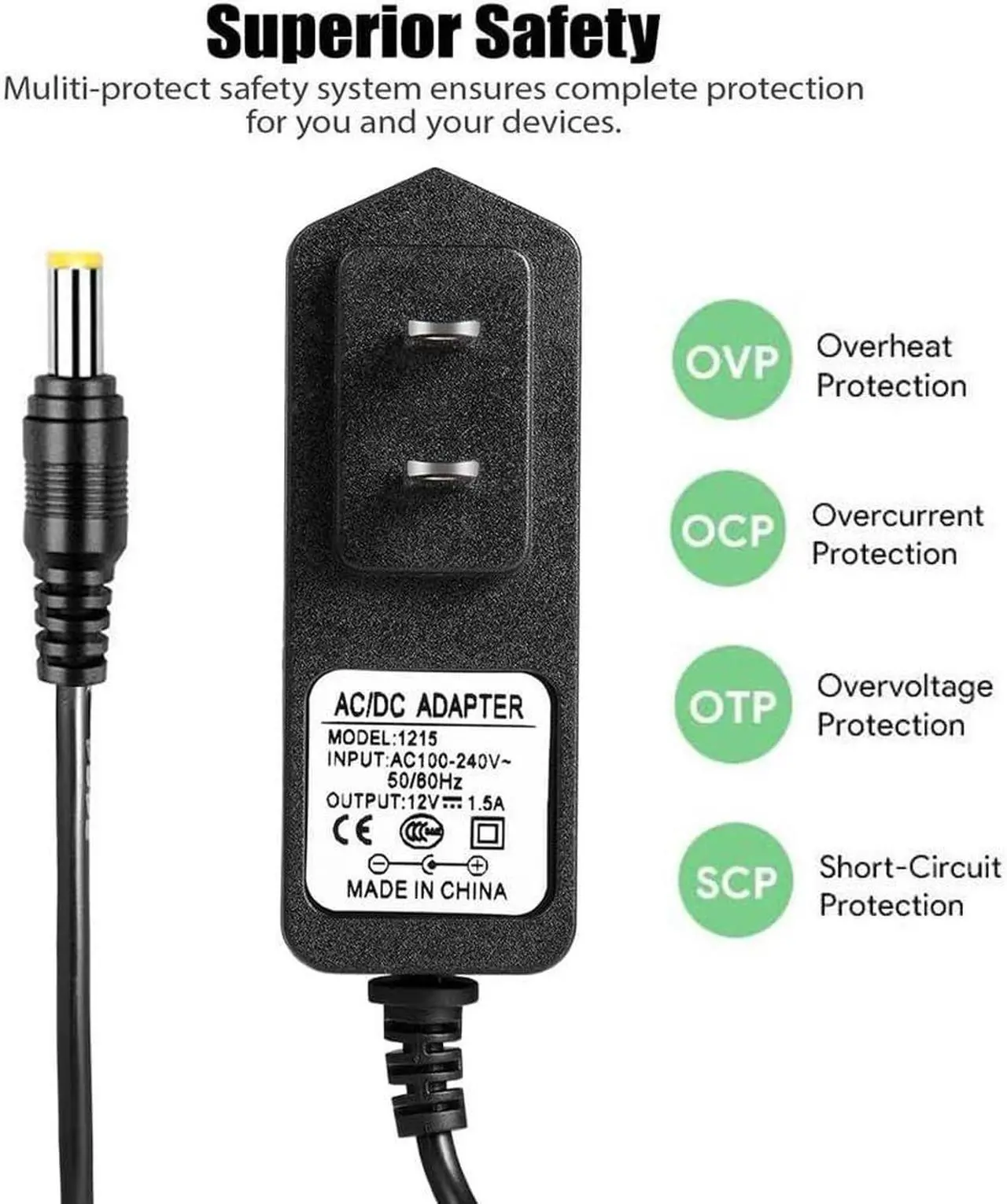 Alt view image 4 of 6 - Universal 12V Power Cord for  Blu-Ray DVD Player AC Adapter for  BDP-S5200 BDP-S3200 BDP-S6700 BDP-S3500 BDP-S5700 Blu-Ray DVD Player.Replacement for  AC-M1208/M1210/M1215UC AC Adapter