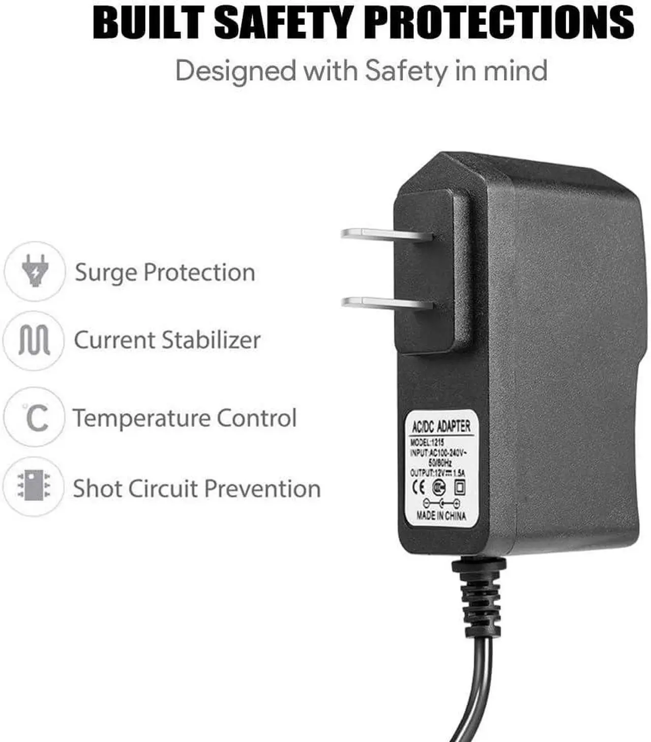 Alt view image 5 of 6 - Universal 12V Power Cord for  Blu-Ray DVD Player AC Adapter for  BDP-S5200 BDP-S3200 BDP-S6700 BDP-S3500 BDP-S5700 Blu-Ray DVD Player.Replacement for  AC-M1208/M1210/M1215UC AC Adapter