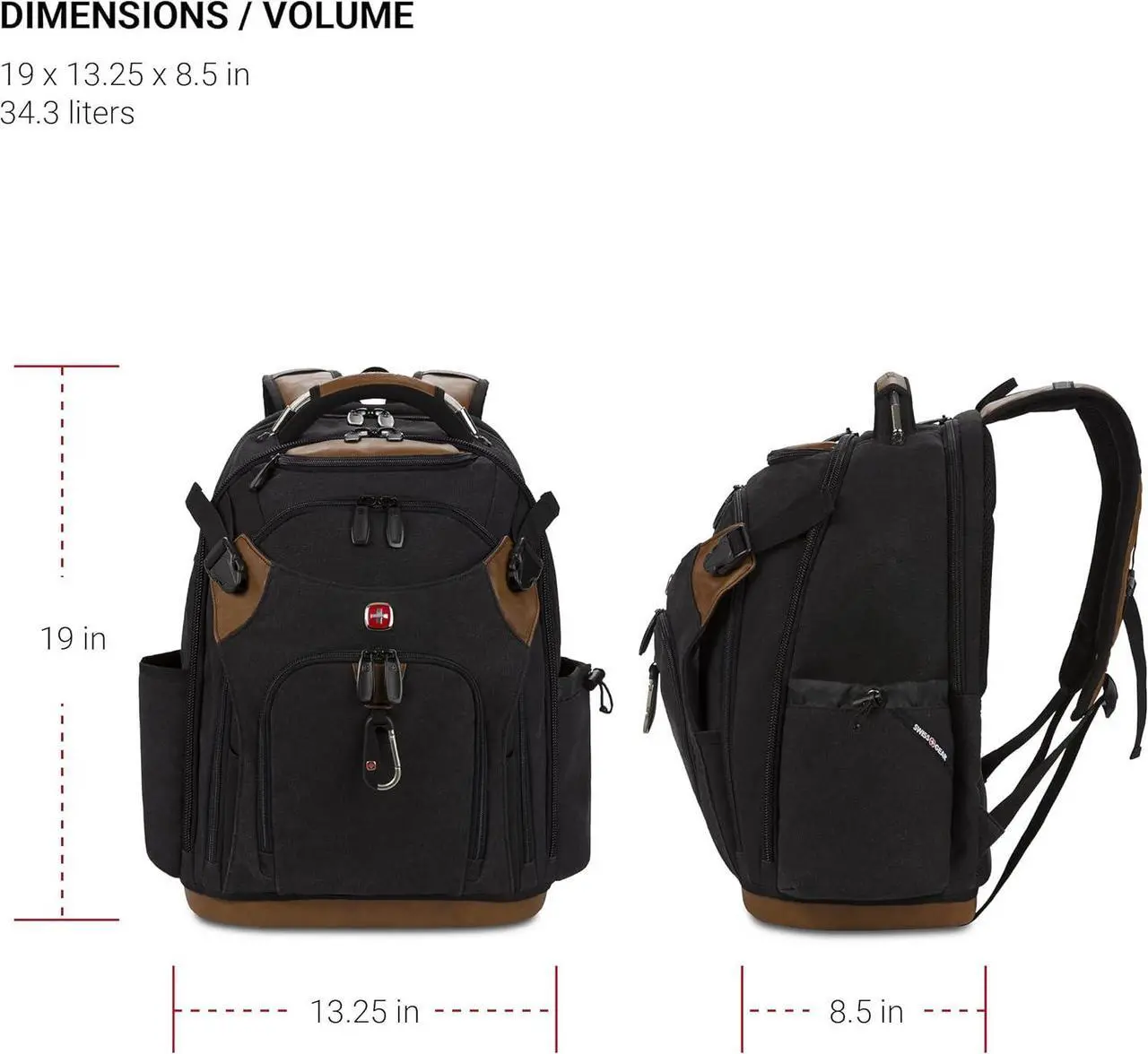 Alt view image 2 of 7 - SwissGear Tool Bag Backpack, Fits Up to 17-Inch Laptop, Work Pack PRO, Black/Brown Canvas