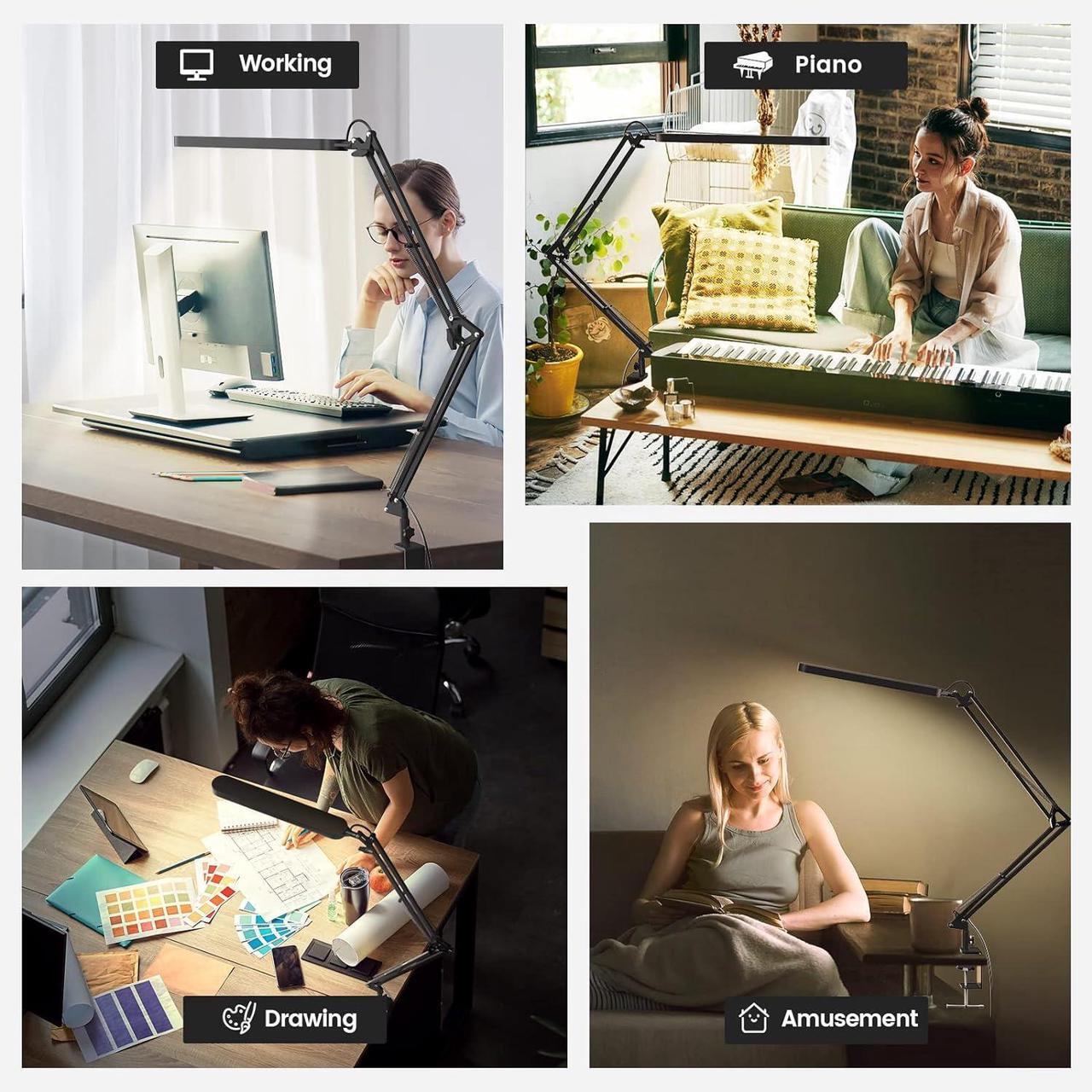 Alt view image 6 of 7 - SKYLEO Led Desk Lamp - Desk Light for 31.5" Tall - 5 Color Modes X 11 Brightness Levels - Adjustable Swing Arm - Timmer & Memory Function - 12W Lamp for Desk - Black