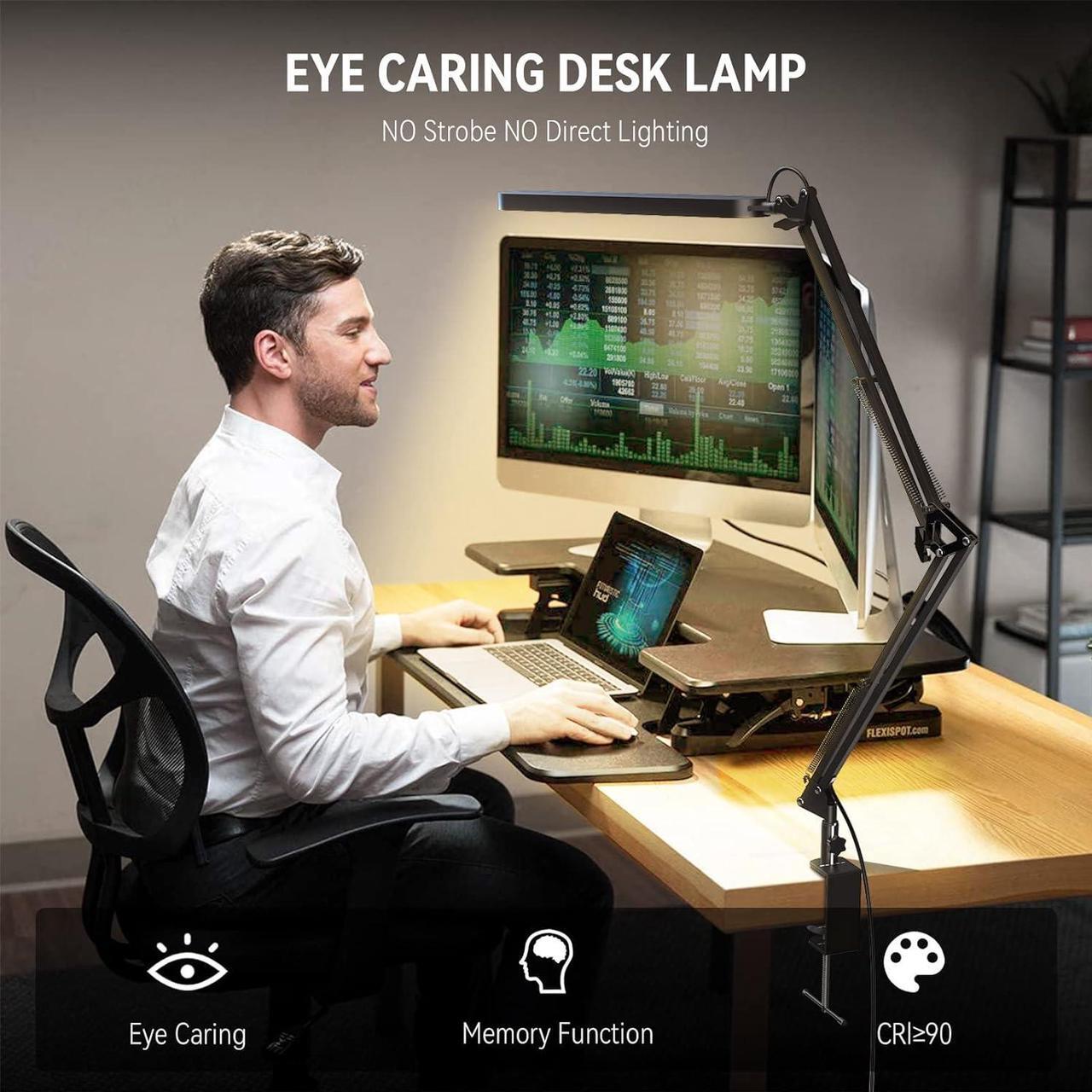 Alt view image 5 of 7 - SKYLEO Led Desk Lamp - Desk Light for 31.5" Tall - 5 Color Modes X 11 Brightness Levels - Adjustable Swing Arm - Timmer & Memory Function - 12W Lamp for Desk - Black