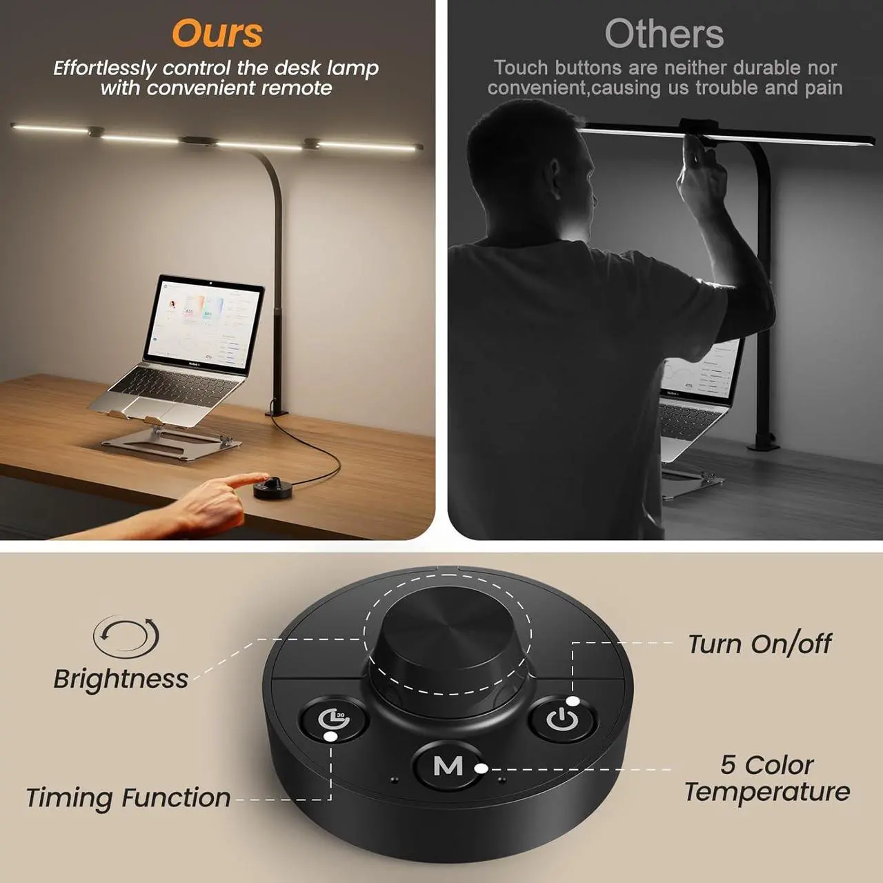 Alt view image 4 of 7 - BOHON LED Desk Lamp for Home Office, 24W Architect Task Lamp with Clamp, Desktop Controller, 5 Color Stepless Dimming Table Light, Screen Computer Monitor Gooseneck Lamp for Reading Study Workbench