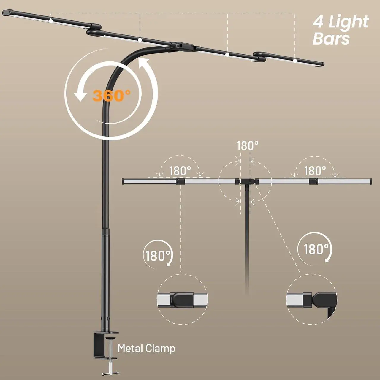 Alt view image 5 of 7 - BOHON LED Desk Lamp for Home Office, 24W Architect Task Lamp with Clamp, Desktop Controller, 5 Color Stepless Dimming Table Light, Screen Computer Monitor Gooseneck Lamp for Reading Study Workbench