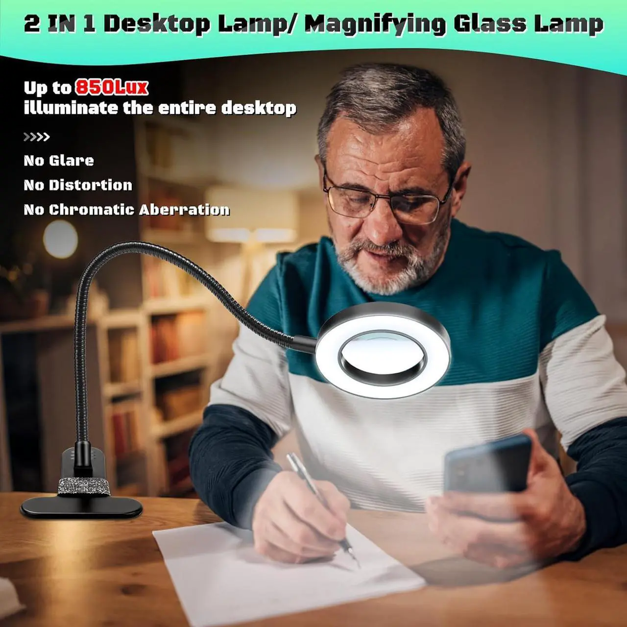 Alt view image 4 of 7 - NZQXJXZ 10X Magnifying Glass with Light, Clip on Mganifier with Light, 48 LED Desk Magnifying Glass wtih Clamp, 3 Modes Dimmable Magnifying LED Lamps for Bed Work Crafts DIY Repair