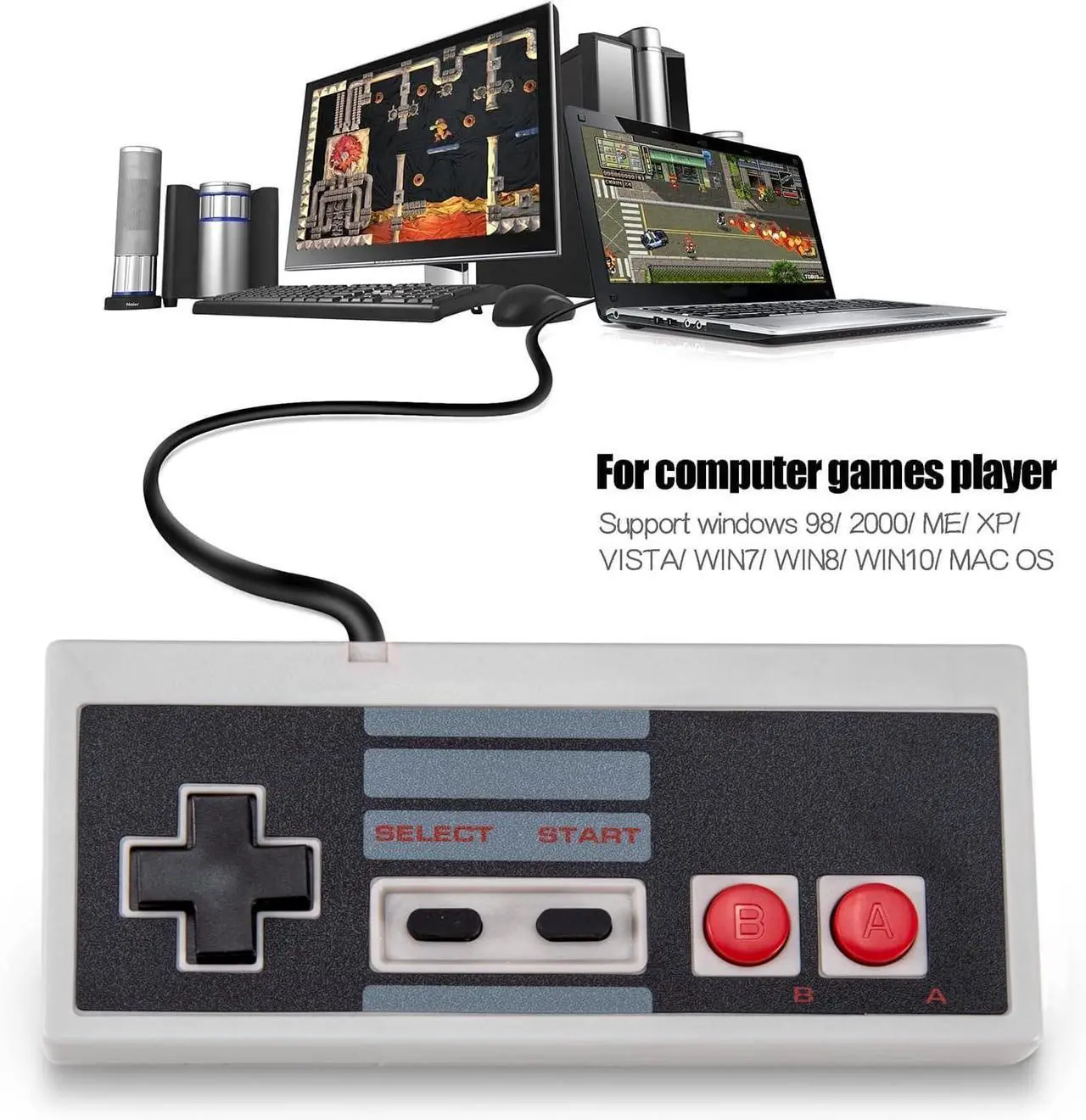 Alt view image 4 of 7 - 2 Pack USB Gamepad Controller for NES Emulators,Plug-and-Play NES-style Game Controller for PC Mac Raspberry Pi,Wired Retro Joystick for Emulators