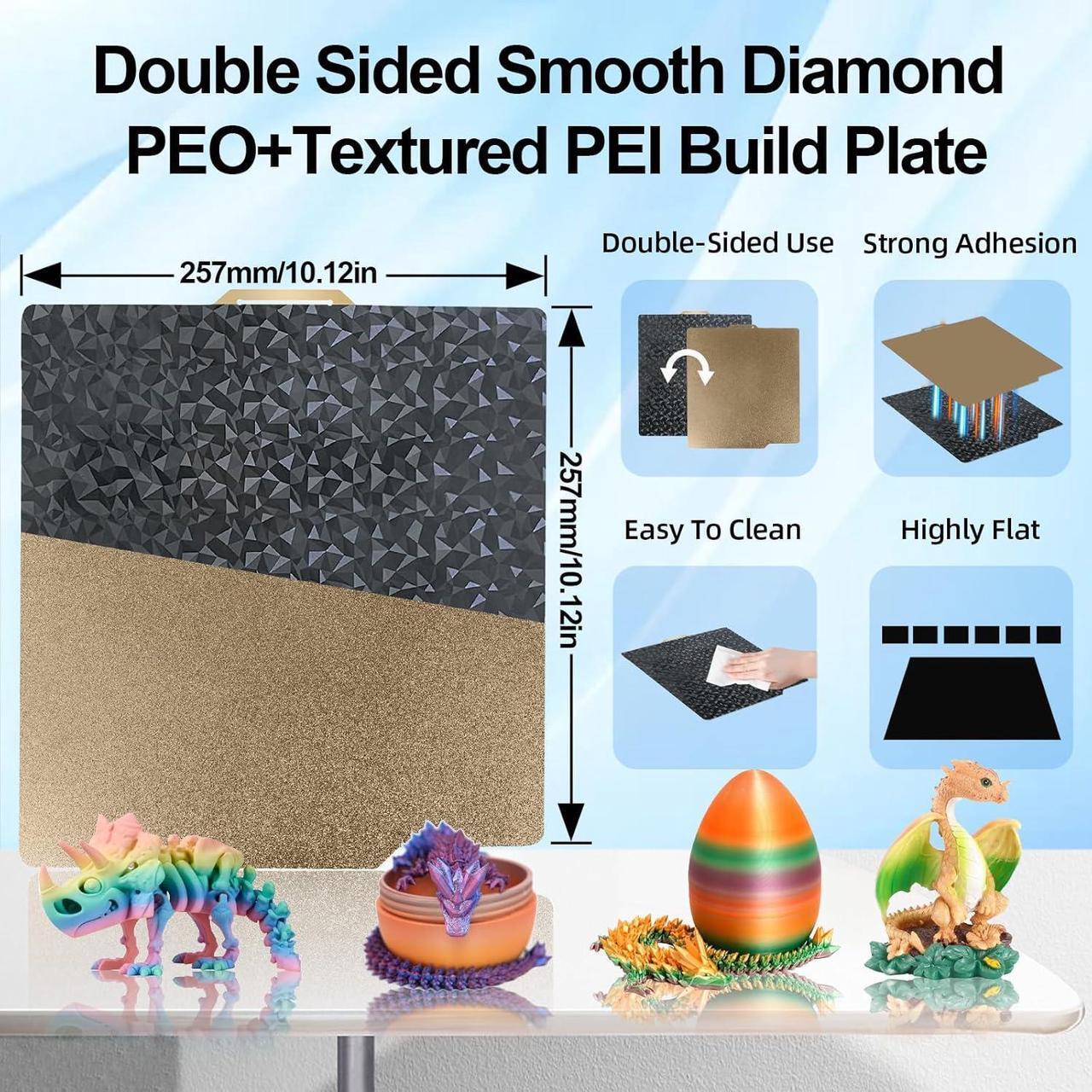 Alt view image 4 of 7 - IdeaFormer Smooth Diamond PEO+Textured PEI Plate for Bambu Lab X1 X1C P1P P1S A1, Double Sided Textured PEO PEI Build Plate for Bambu Lab Series 3D Printers