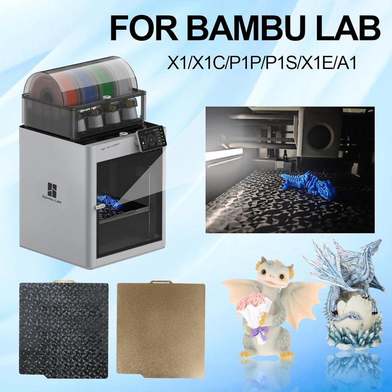 Alt view image 5 of 7 - IdeaFormer Smooth Diamond PEO+Textured PEI Plate for Bambu Lab X1 X1C P1P P1S A1, Double Sided Textured PEO PEI Build Plate for Bambu Lab Series 3D Printers