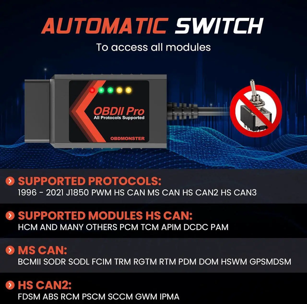 Alt view image 2 of 6 - ELM327 OBD2 Adapter Compatible with F150 F250 and More, for MS/HS CAN Automatically Switch, OBDII Diagnostic Scanner via USB for Windows only