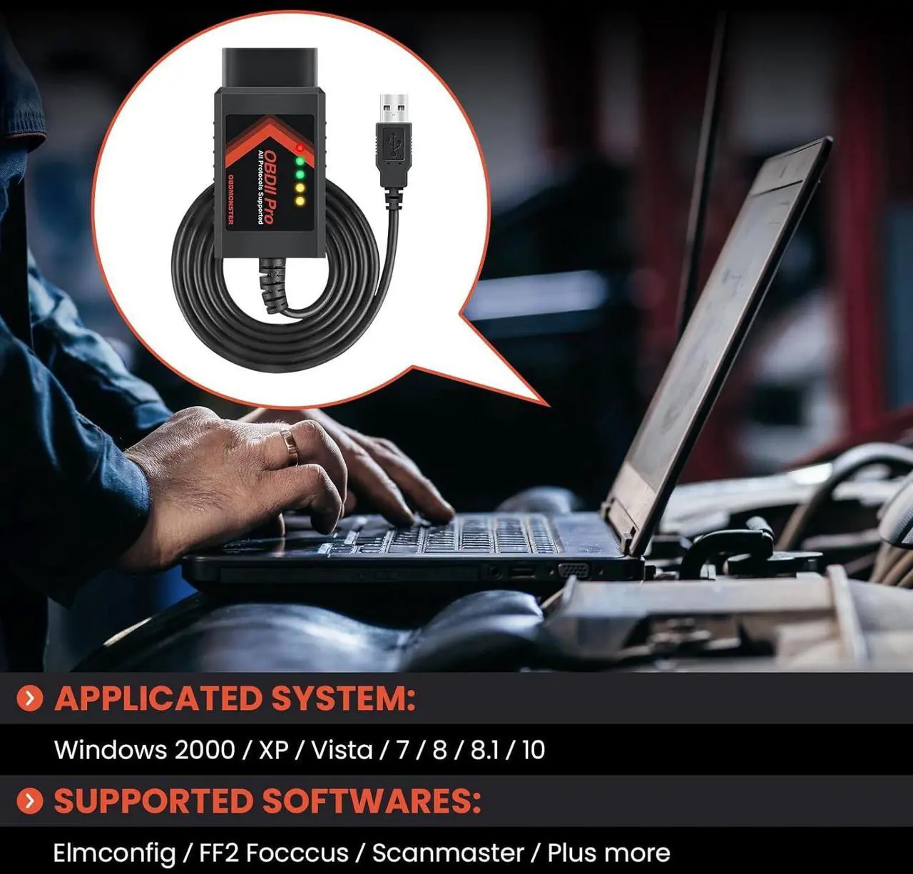 Alt view image 5 of 6 - ELM327 OBD2 Adapter Compatible with F150 F250 and More, for MS/HS CAN Automatically Switch, OBDII Diagnostic Scanner via USB for Windows only