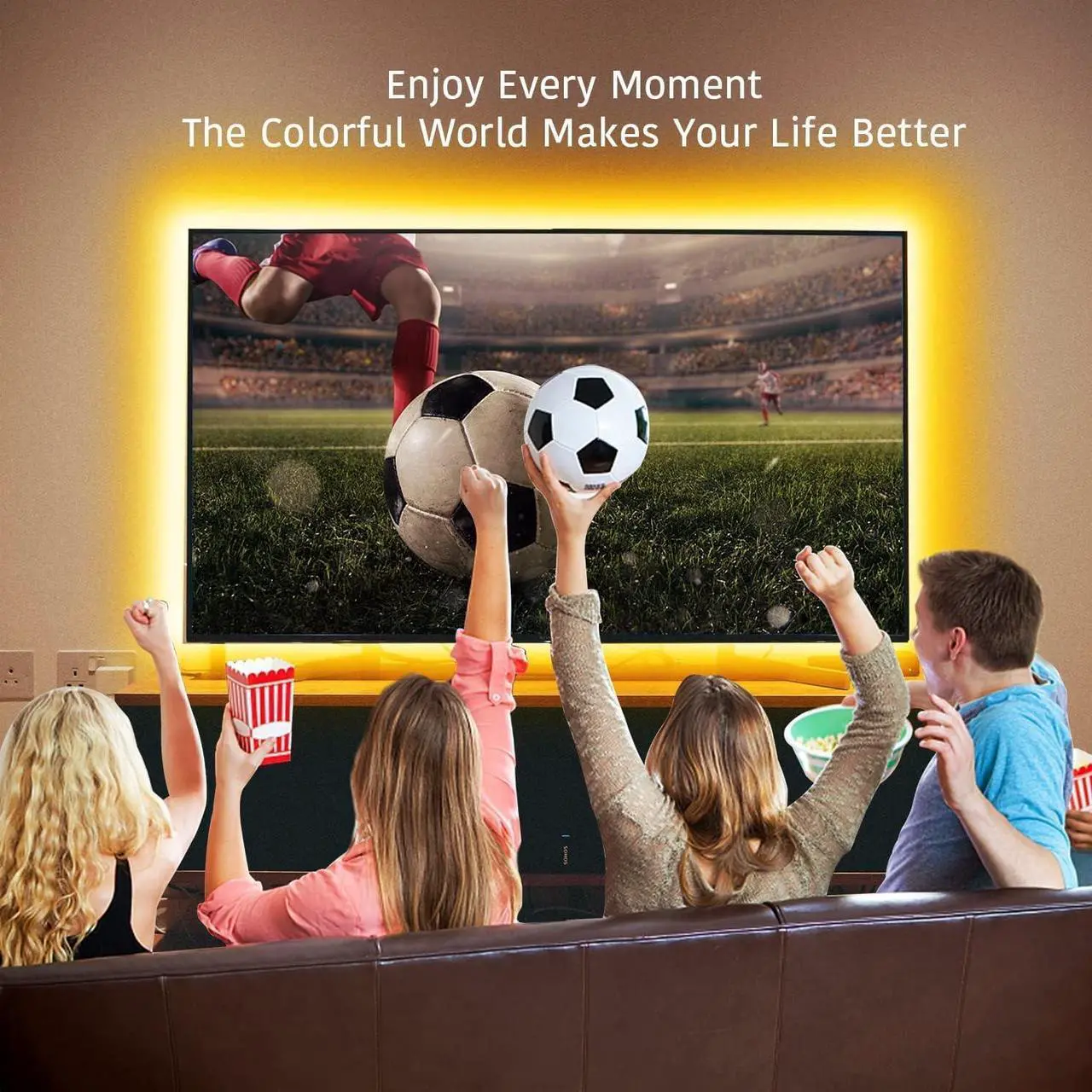 Alt view image 7 of 7 - phopollo LED Lights for TV, 16.4Ft TV LED Backlight, LED Strip Lights for TV 75-85 inch, Bluetooth Color Changing, App Control, USB Powered