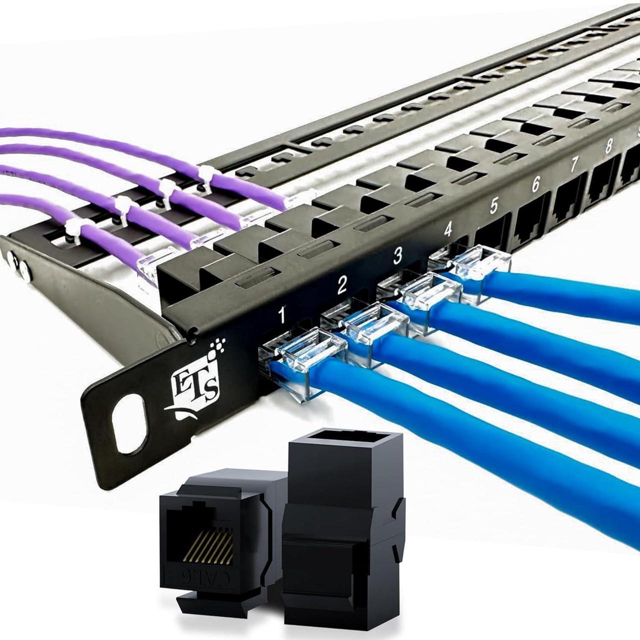 Main image of ETS 24 Port Patch Panel CAT6 0.5U Inline Pass Through Keystone Coupler UTP High Density