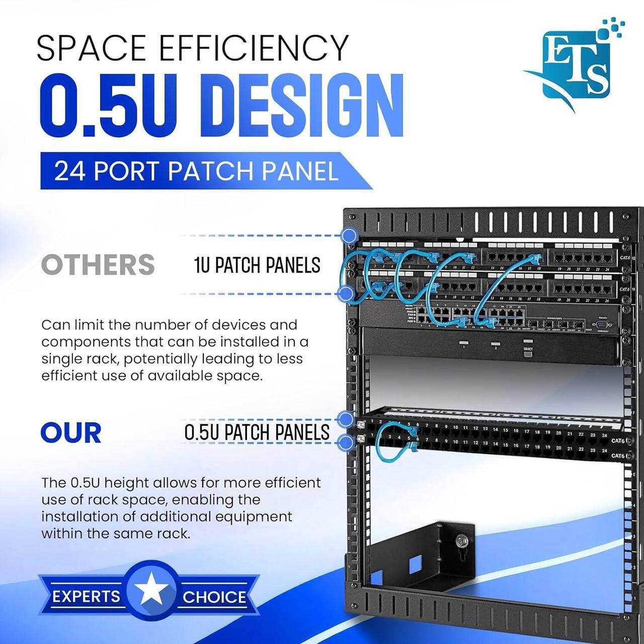 Alt view image 2 of 7 - ETS 24 Port Patch Panel CAT6 0.5U Inline Pass Through Keystone Coupler UTP High Density