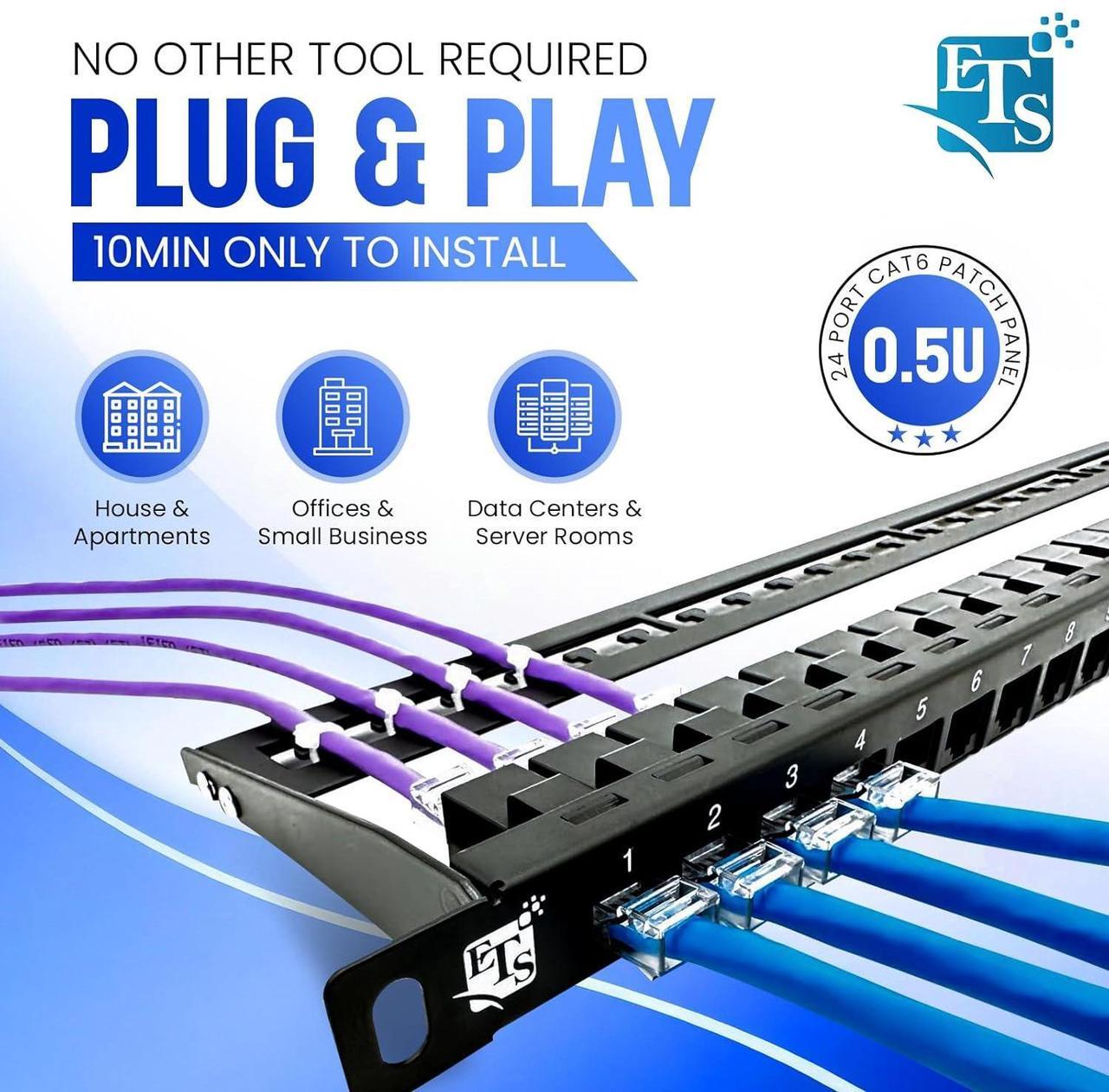 Alt view image 3 of 7 - ETS 24 Port Patch Panel CAT6 0.5U Inline Pass Through Keystone Coupler UTP High Density