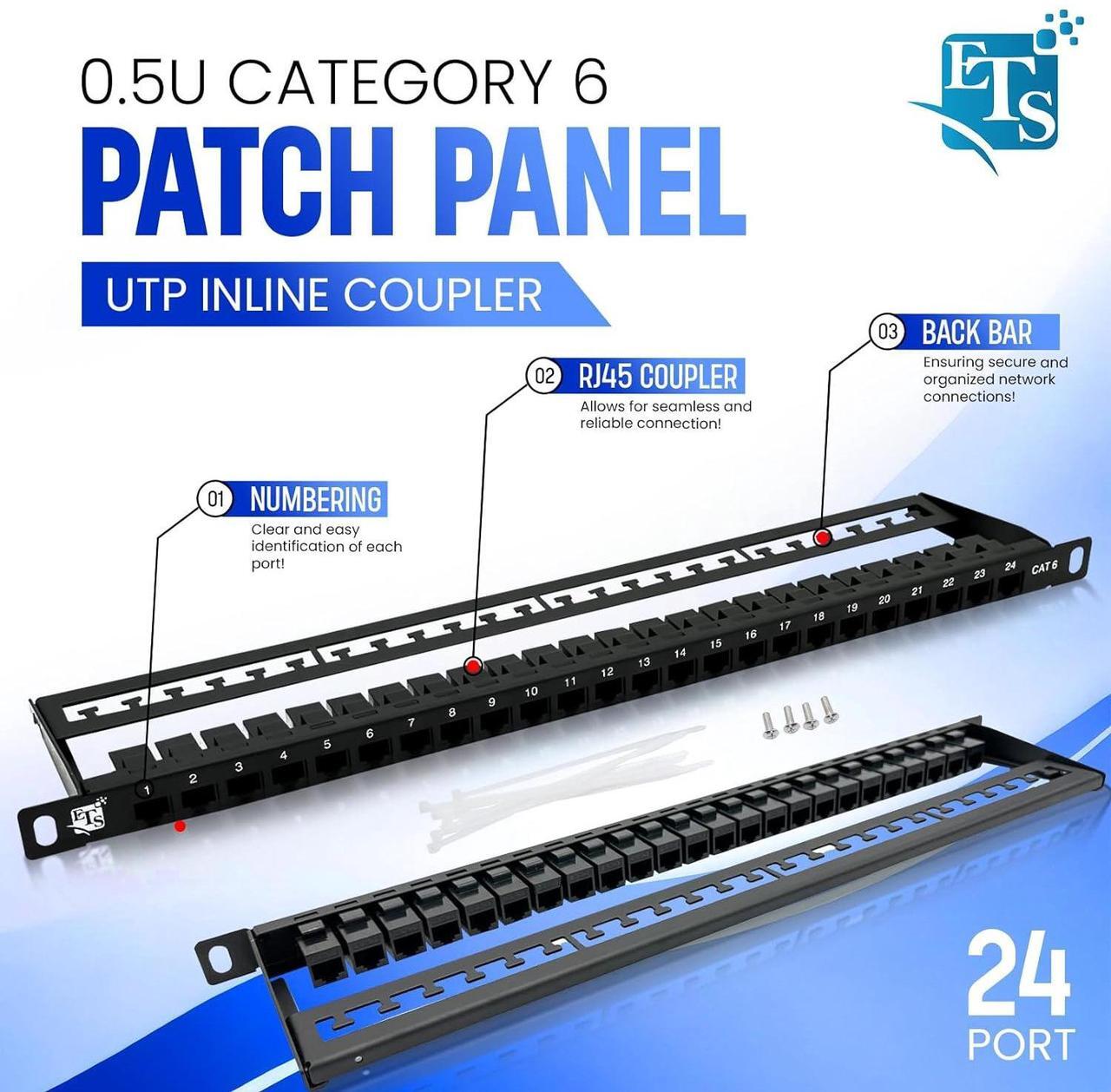 Alt view image 6 of 7 - ETS 24 Port Patch Panel CAT6 0.5U Inline Pass Through Keystone Coupler UTP High Density