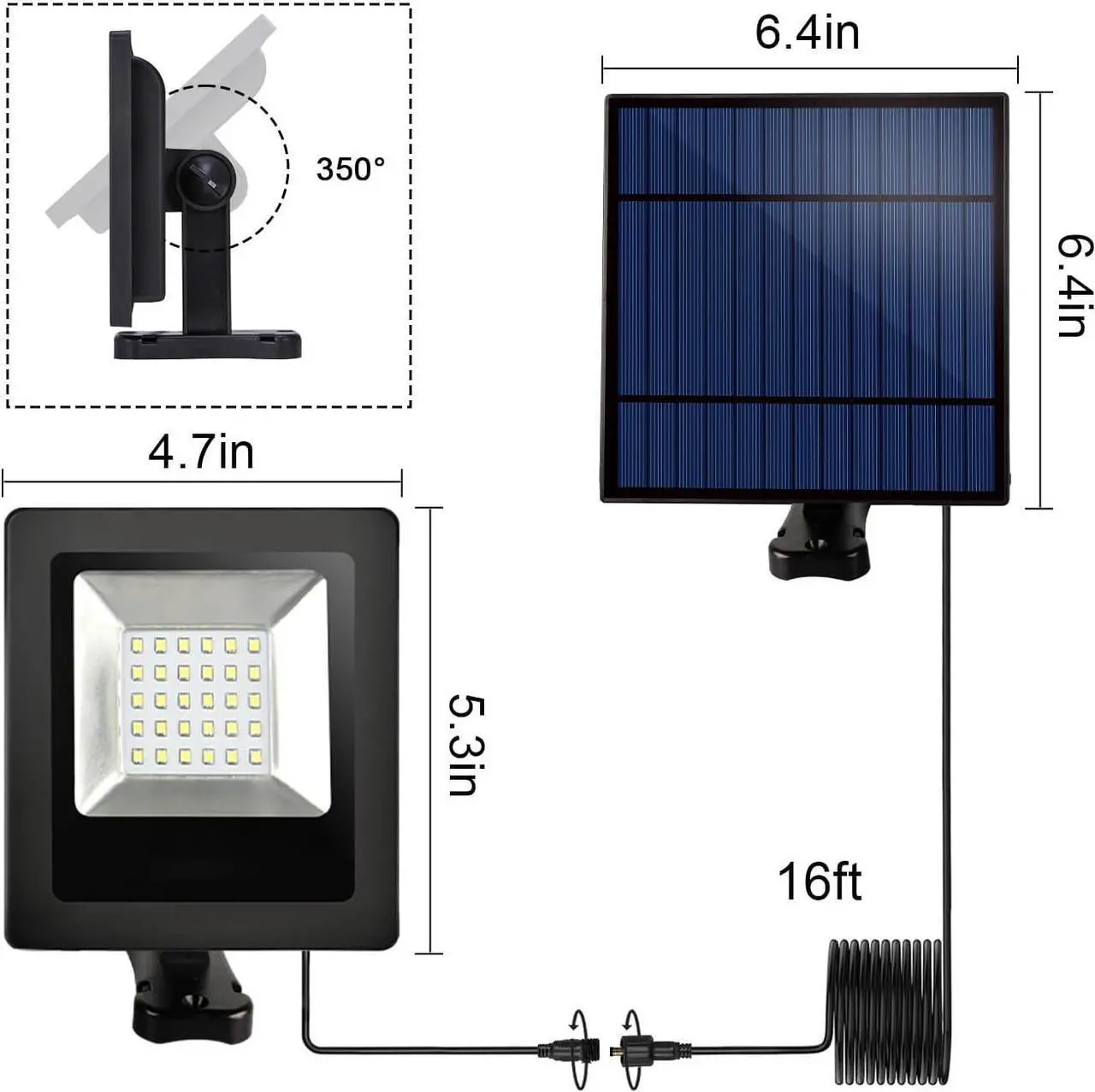 Alt view image 2 of 7 - Solar Spot Lights Outdoor Waterproof with 16FT Extension Cable Dusk to Dawn LED Solar Spotlight 3000K Flood Light for Outside Wall, Garage, Yard, Patio, Landscape Lighting(Warm White)