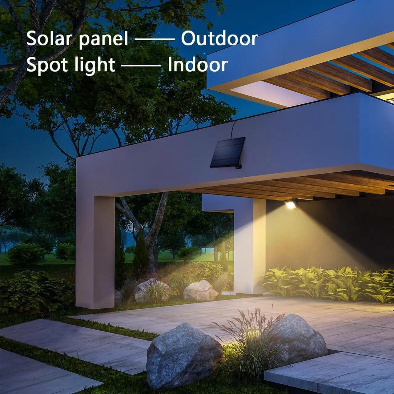 Alt view image 6 of 7 - Solar Spot Lights Outdoor Waterproof with 16FT Extension Cable Dusk to Dawn LED Solar Spotlight 3000K Flood Light for Outside Wall, Garage, Yard, Patio, Landscape Lighting(Warm White)
