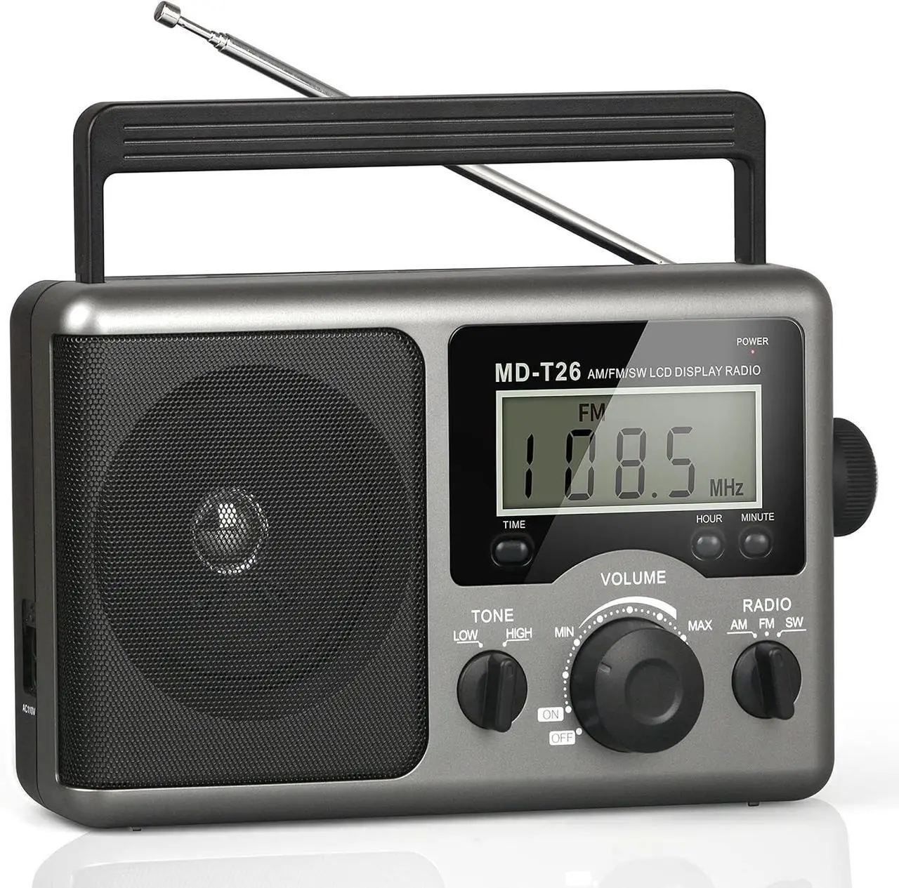 Main image of Portable AM FM Shortwave Radio with Best Reception, Battery Operated by 4D Cell Batteries or AC Power, Transistor Radio with LCD Display, Time Setting, Earphone Jack, Big Speaker for Home, Elder, Gift