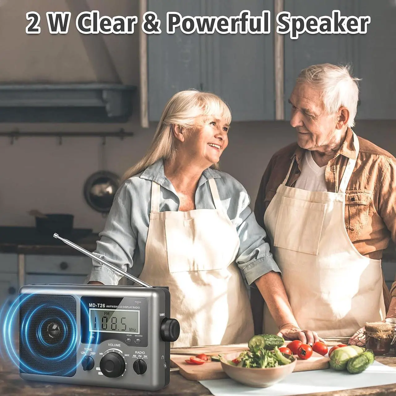 Alt view image 5 of 7 - Portable AM FM Shortwave Radio with Best Reception, Battery Operated by 4D Cell Batteries or AC Power, Transistor Radio with LCD Display, Time Setting, Earphone Jack, Big Speaker for Home, Elder, Gift