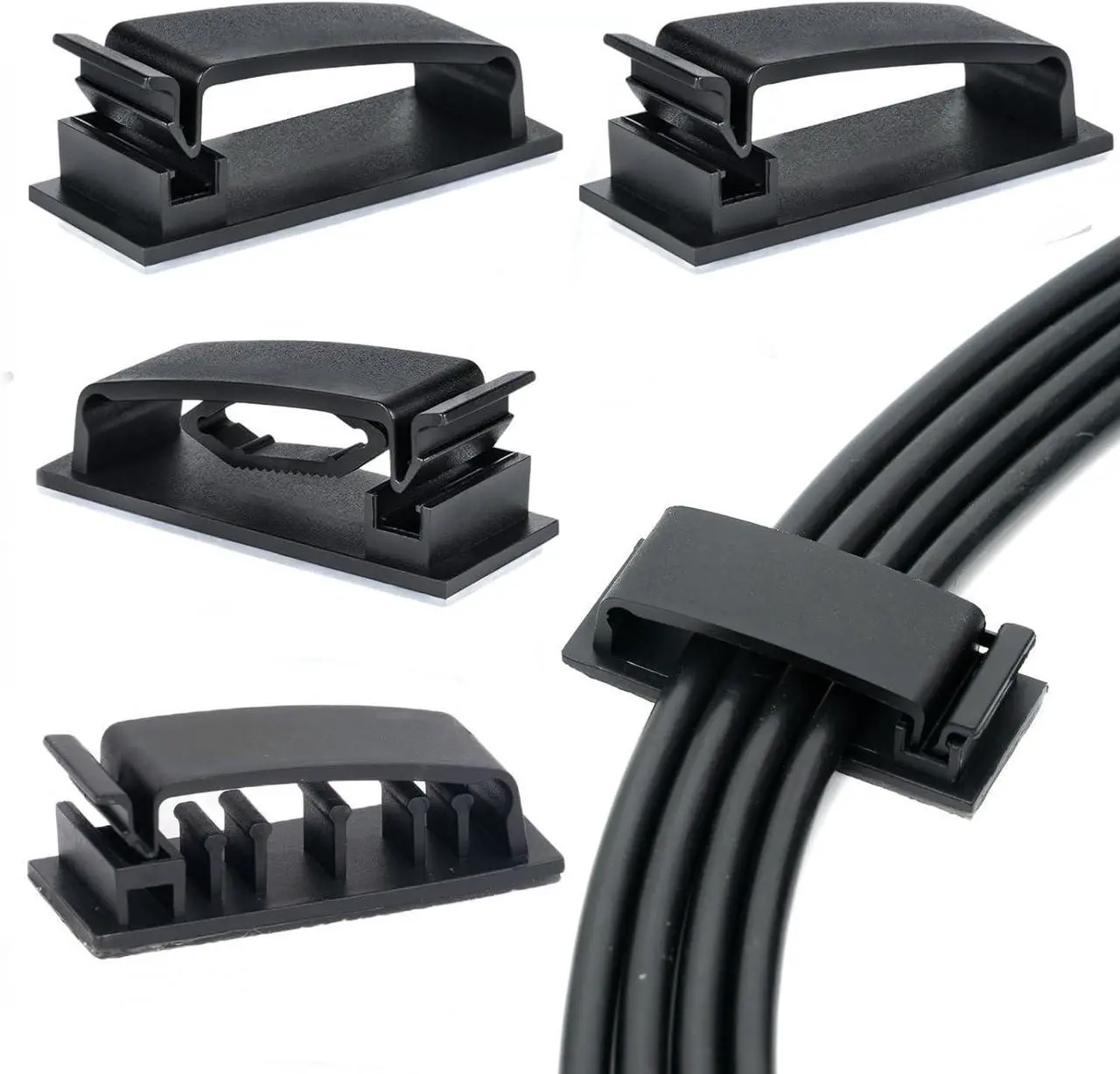 Main image of Cable Clips 50PCS, Self Adhesive Cable Management Clips, Cord Organizer Wire Clips Cord Holder for Appliances PC Wall Ethernet Cable Under Desk Nightstand Home Office Car