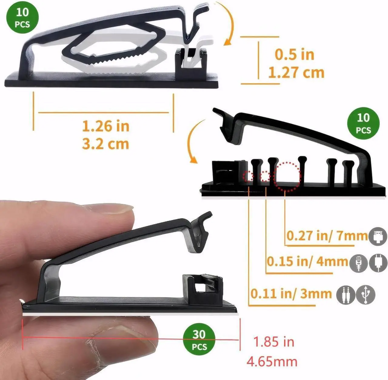 Alt view image 2 of 7 - Cable Clips 50PCS, Self Adhesive Cable Management Clips, Cord Organizer Wire Clips Cord Holder for Appliances PC Wall Ethernet Cable Under Desk Nightstand Home Office Car