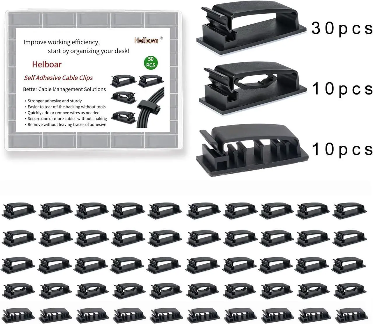 Alt view image 5 of 7 - Cable Clips 50PCS, Self Adhesive Cable Management Clips, Cord Organizer Wire Clips Cord Holder for Appliances PC Wall Ethernet Cable Under Desk Nightstand Home Office Car