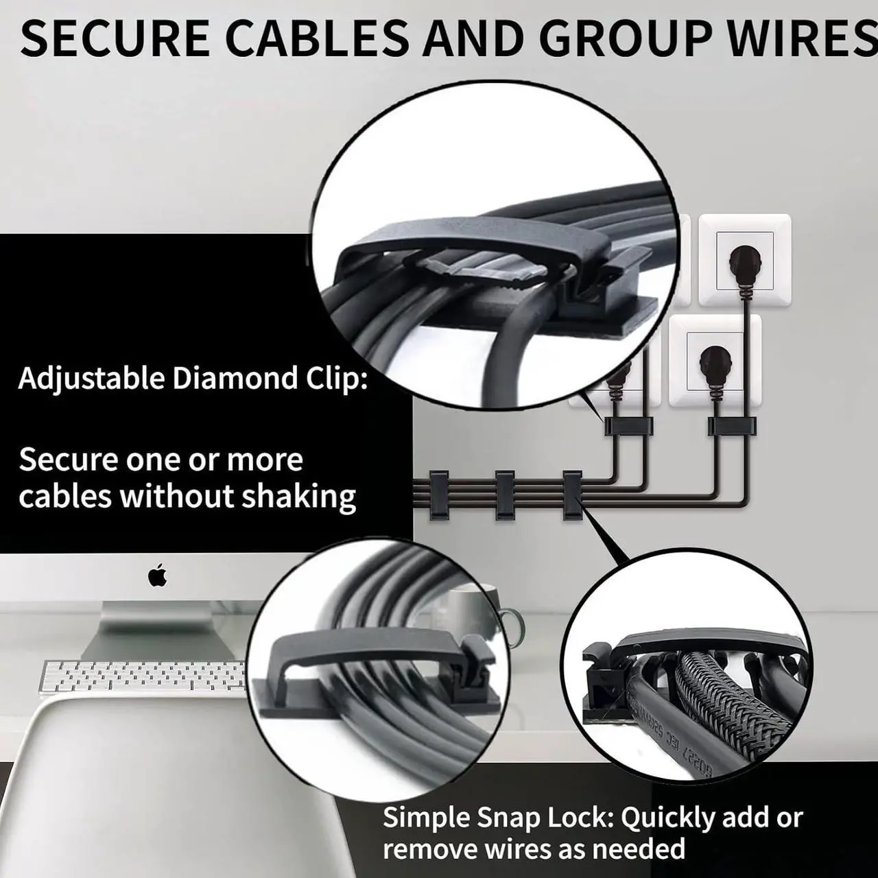 Alt view image 7 of 7 - Cable Clips 50PCS, Self Adhesive Cable Management Clips, Cord Organizer Wire Clips Cord Holder for Appliances PC Wall Ethernet Cable Under Desk Nightstand Home Office Car