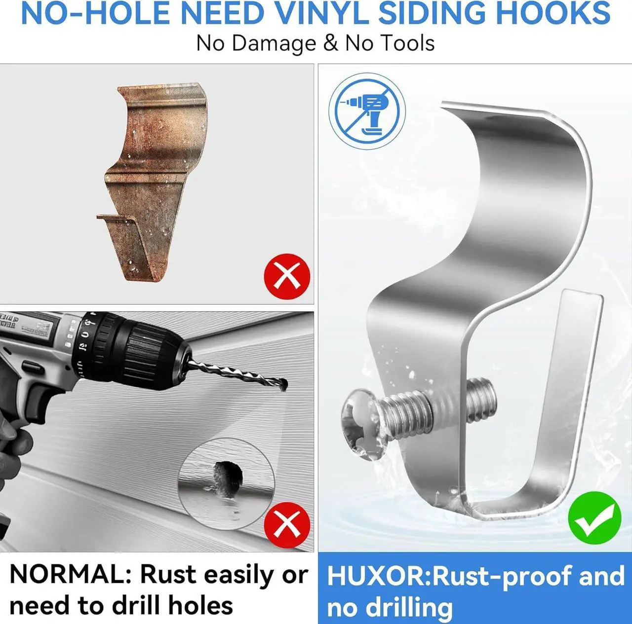 Alt view image 4 of 7 - Siding Clips, 20-Pack Vinyl Siding Hooks for Hanging Outdoor Blink, Arlo, Ring Cameras, No Drilling, No-Damage Weatherproof Stainless Steel Siding Hooks
