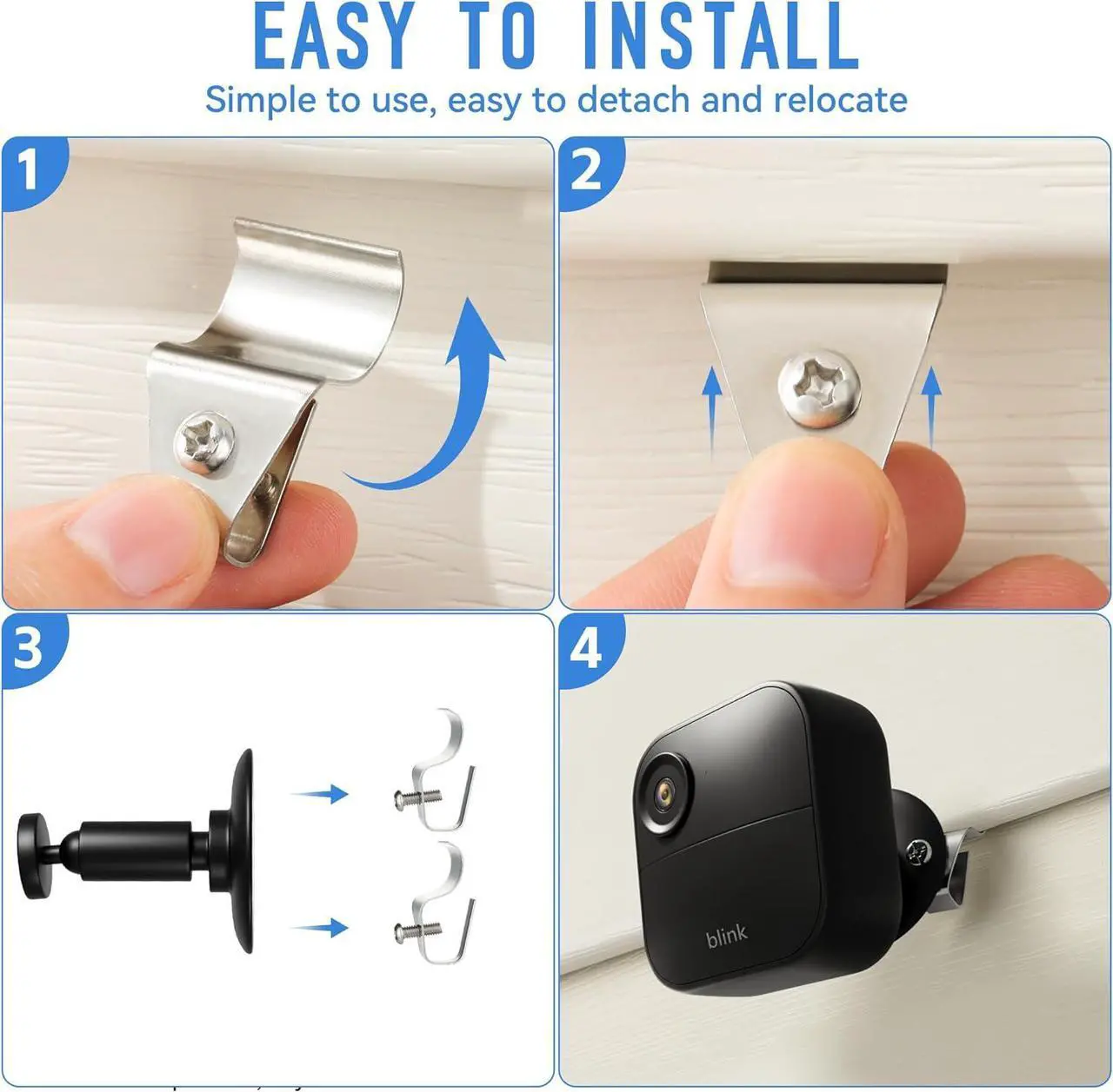 Alt view image 5 of 7 - Siding Clips, 20-Pack Vinyl Siding Hooks for Hanging Outdoor Blink, Arlo, Ring Cameras, No Drilling, No-Damage Weatherproof Stainless Steel Siding Hooks