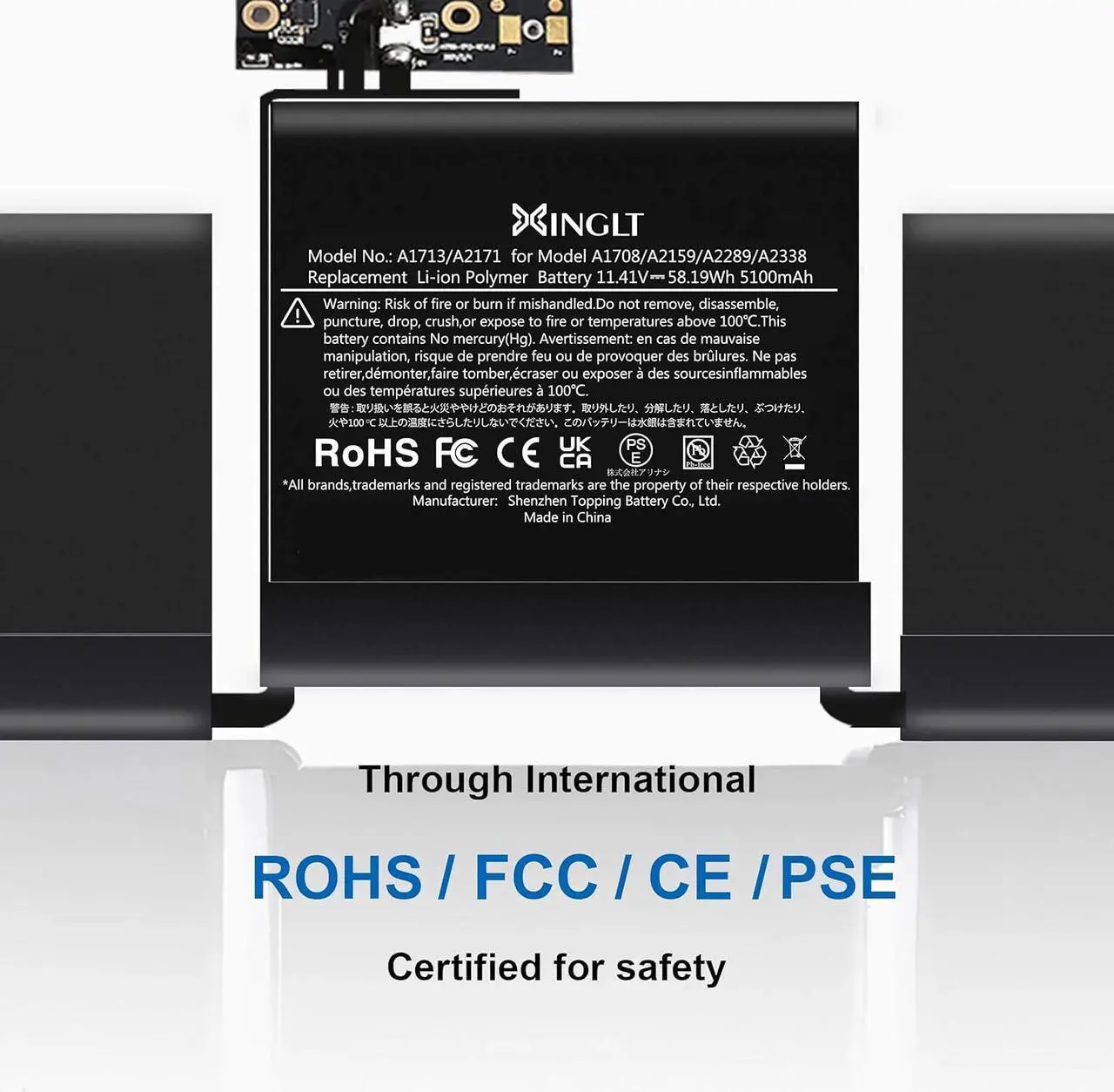 Alt view image 6 of 7 - A1708 Battery Replacement for MacBook Pro 13 inch Model A1708 (2016,2017) A2159 (2019) A2289(2020) A2338(2020,2022) Battery A1713 A2171 58.19Wh (B-5100 mAh)