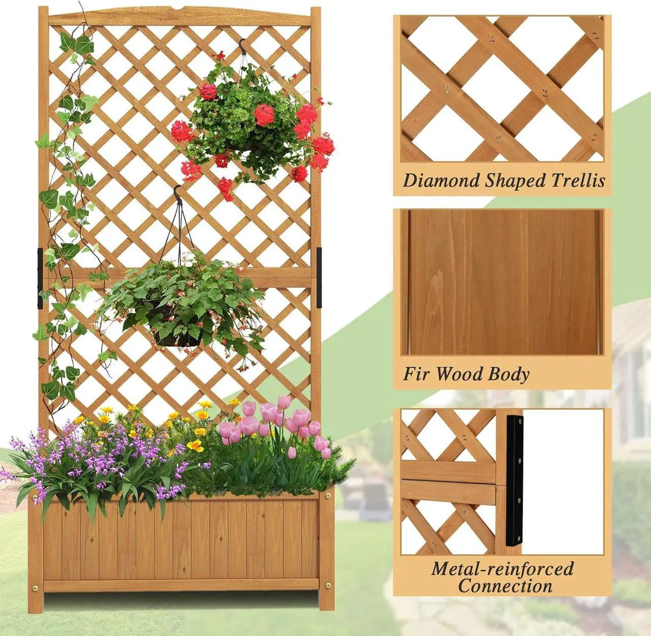 S AFSTAR Raised Garden Bed with Trellis - Thumbnail 3